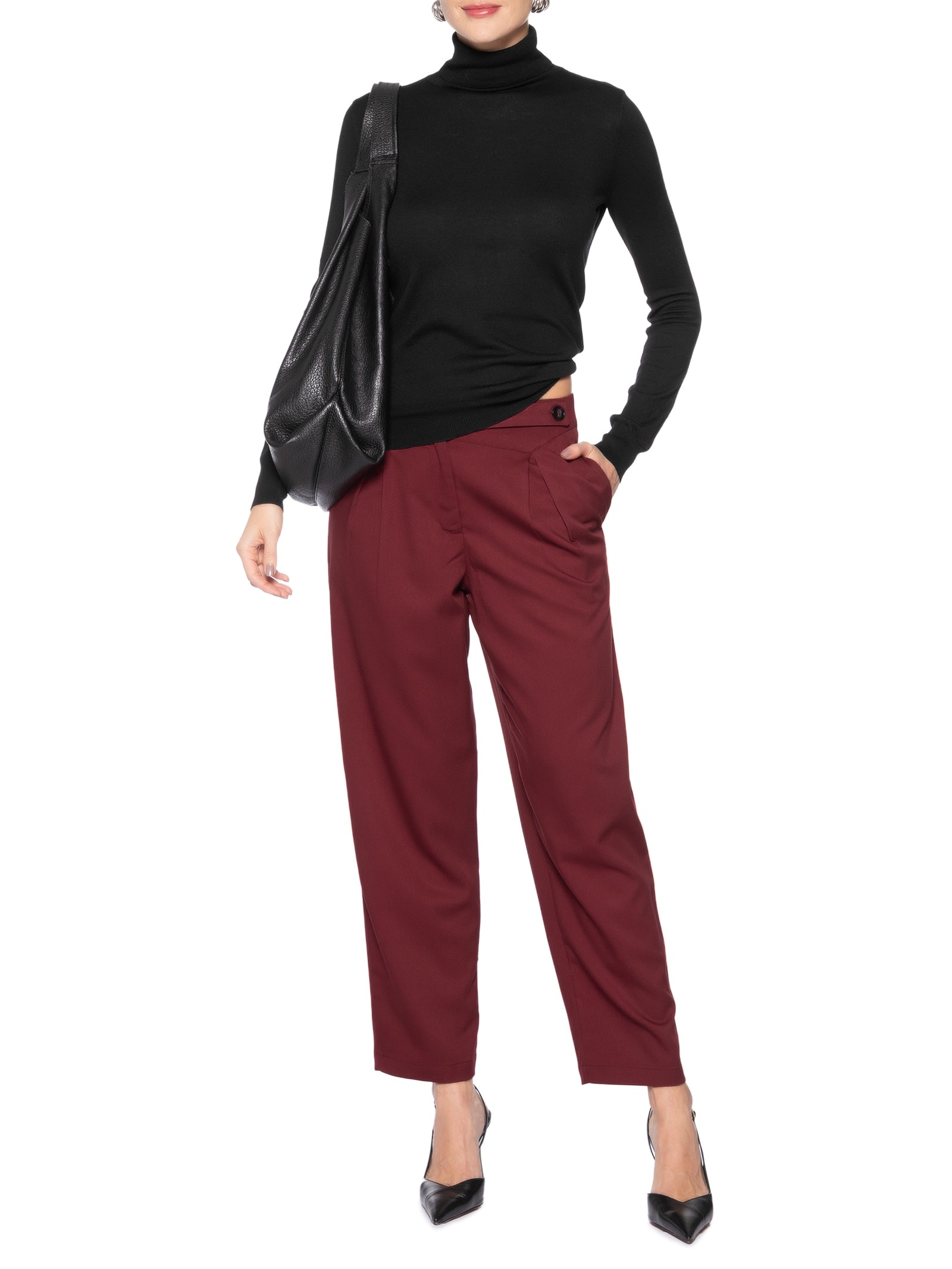 Calça Feminina Cenoura Com Cós Assimétrico Vermelho Market 33
