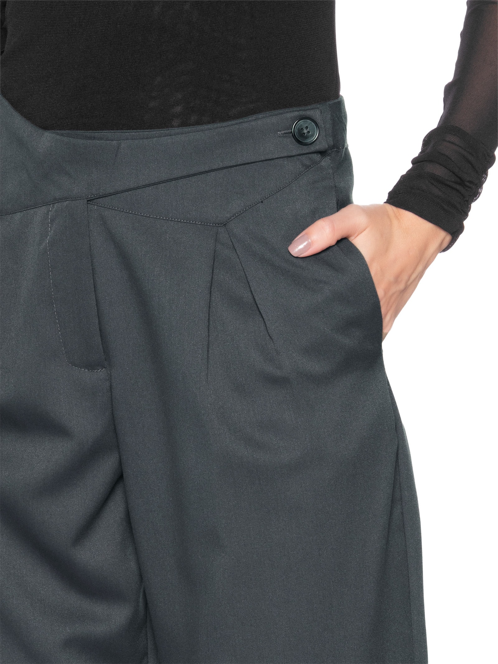 Calça Feminina Cenoura Com Pala Assimétrica Cinza Market 33