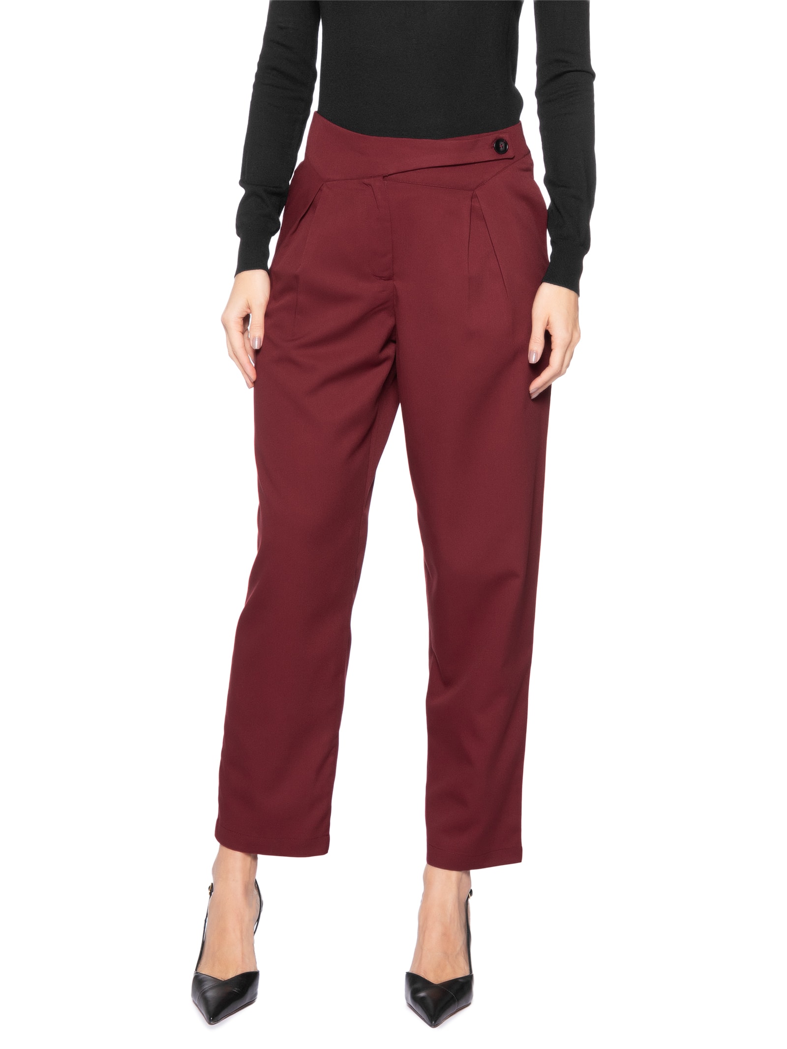 Calça Feminina Cenoura Com Pala Assimétrica Vermelho Market 33