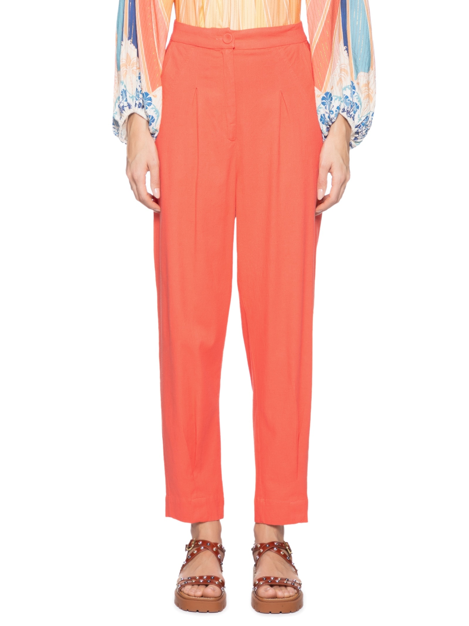 Calça Feminina Cenoura Detalhe Frente Rosa  Farm