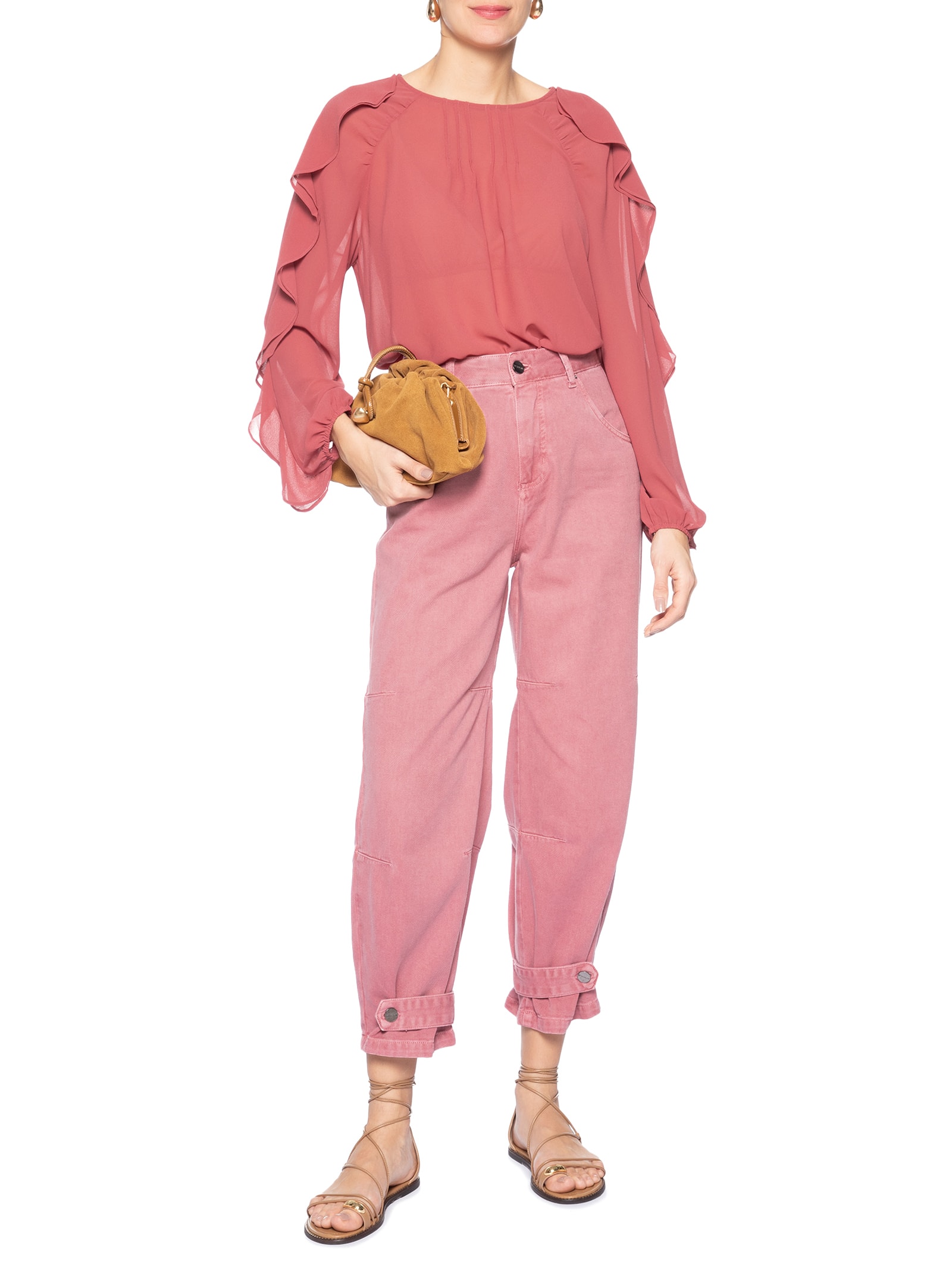 Calça Feminina Cenoura Lizzy Sarja Rosa Le Lis