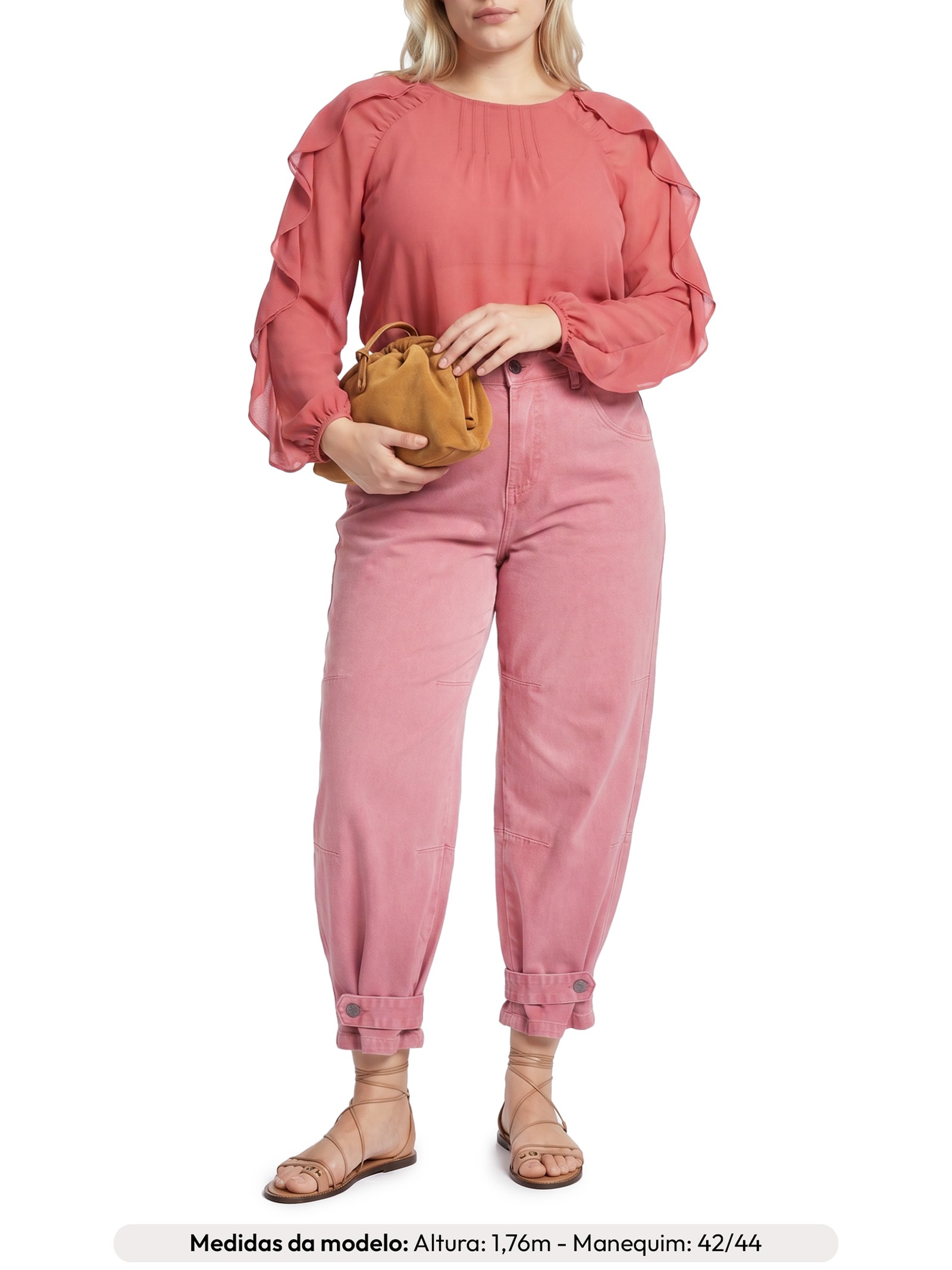 Calça Feminina Cenoura Lizzy Sarja Rosa Le Lis