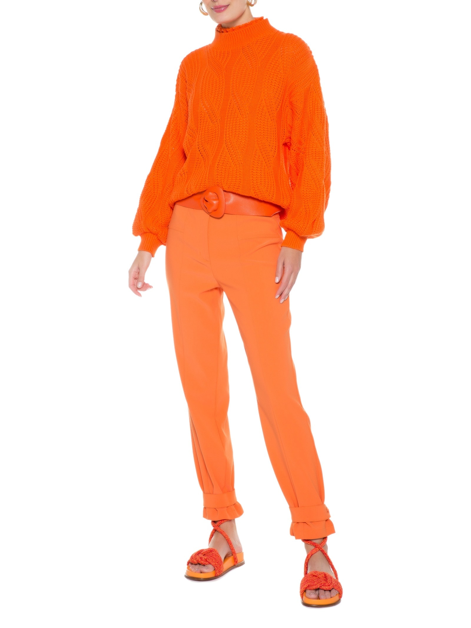 Calça Feminina Cintura Alta Baloon Em Crepe Laranja '2Essential