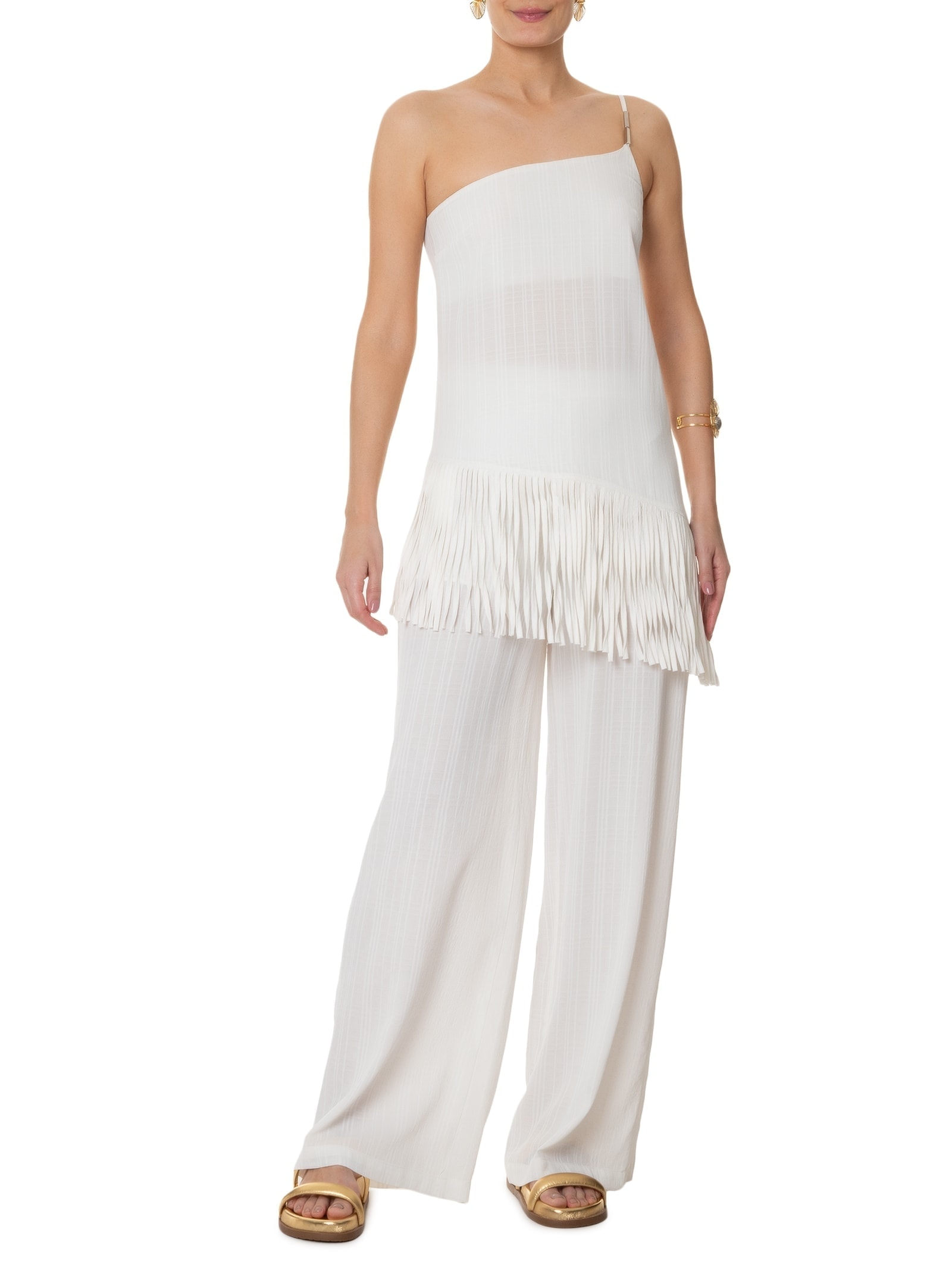Calça Feminina Cintura Alta Pantalona Off White '2Essential