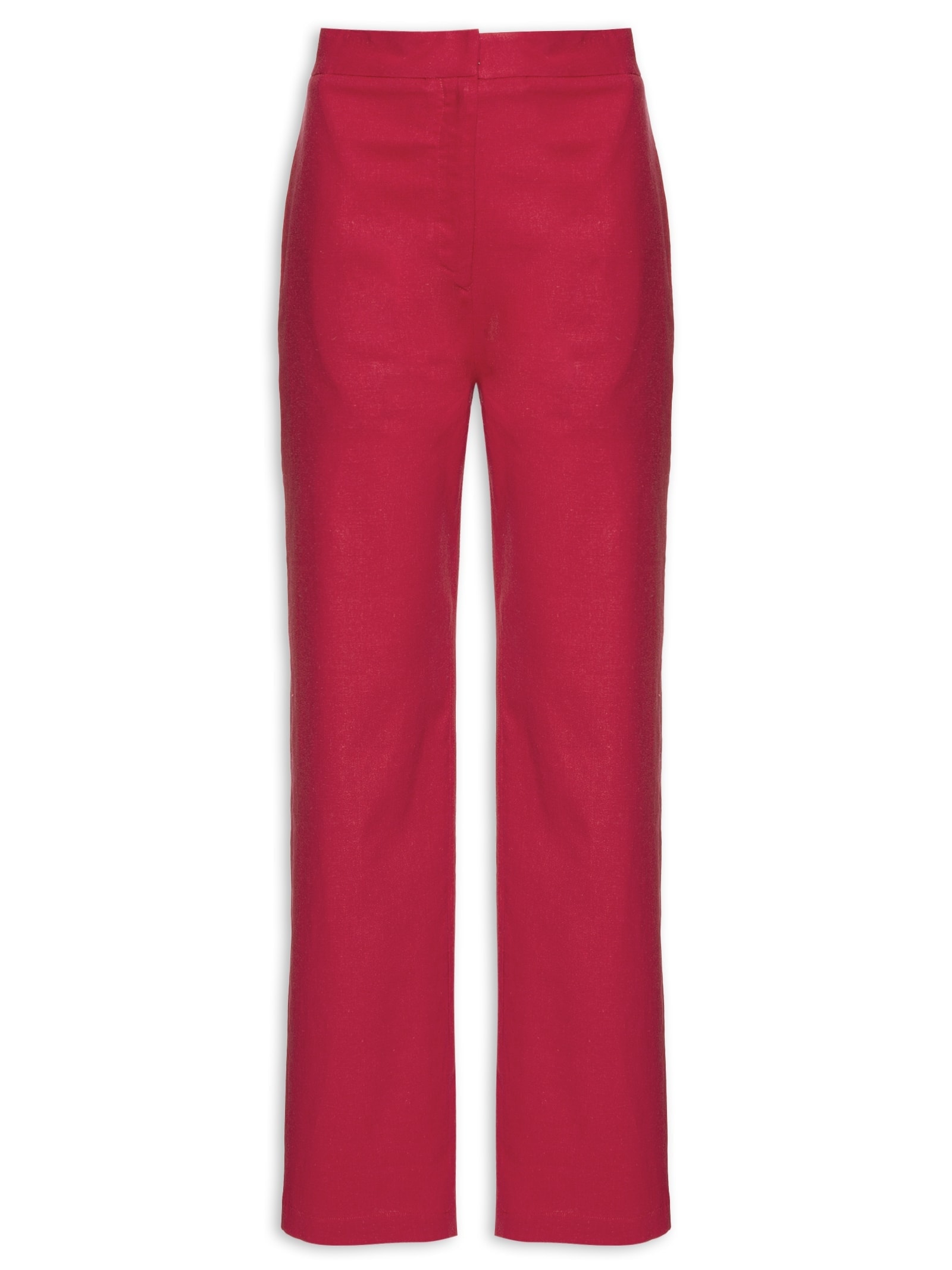 Calça Feminina Cintura Alta Reta Em Linho Misto Vermelho '2Essential