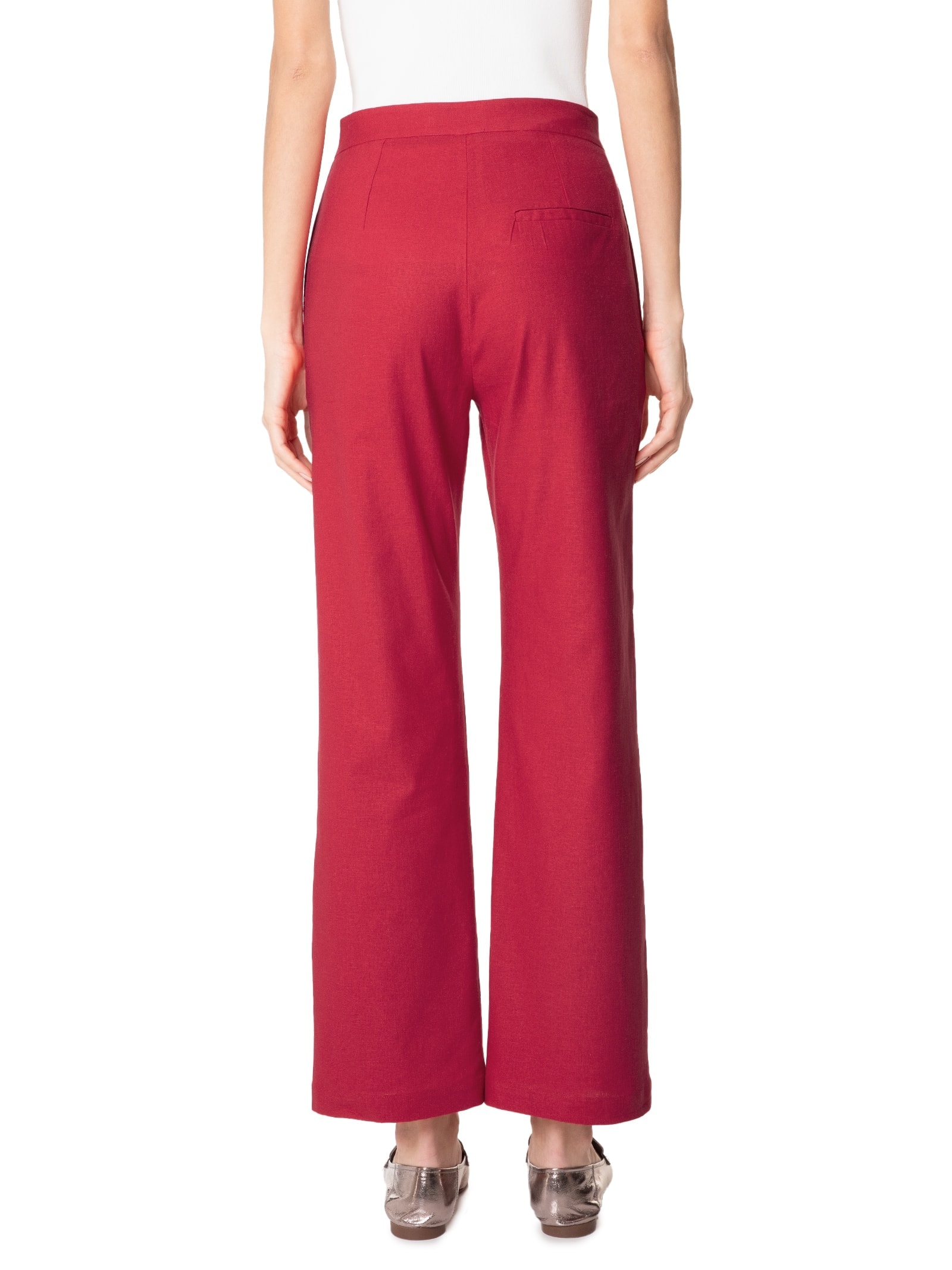 Calça Feminina Cintura Alta Reta Em Linho Misto Vermelho '2Essential