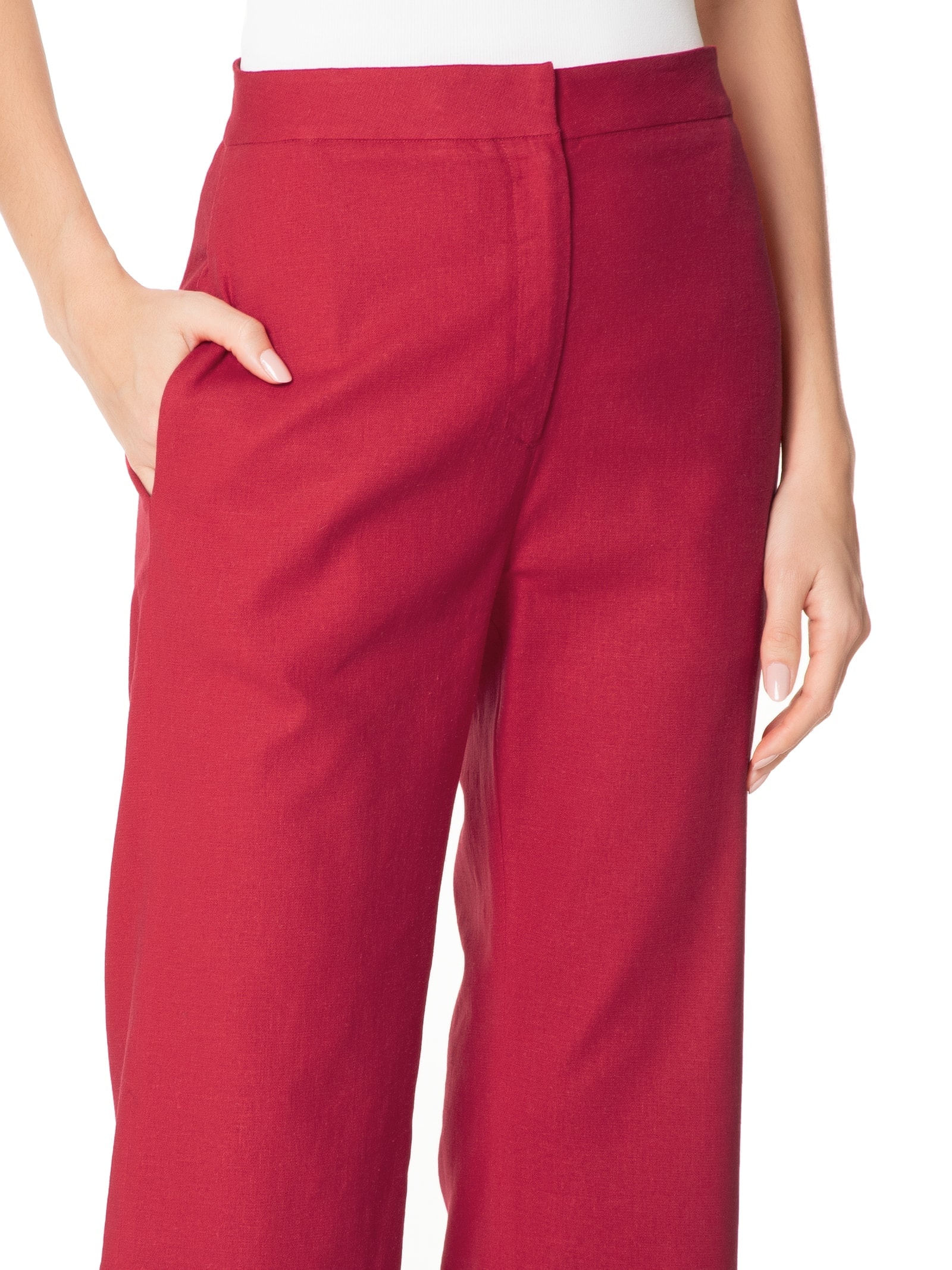 Calça Feminina Cintura Alta Reta Em Linho Misto Vermelho '2Essential
