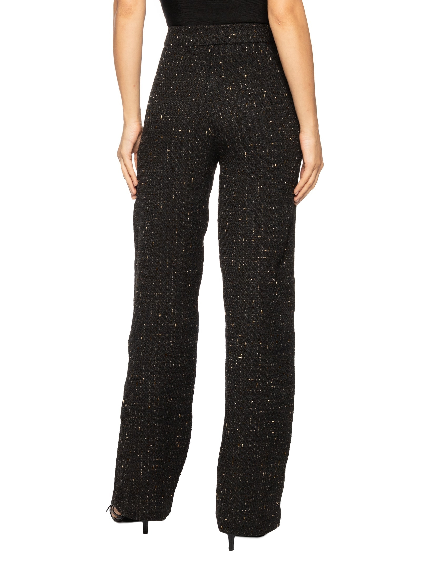 Calça Feminina Cintura Alta Reta Em Tweed Preto '2Essential