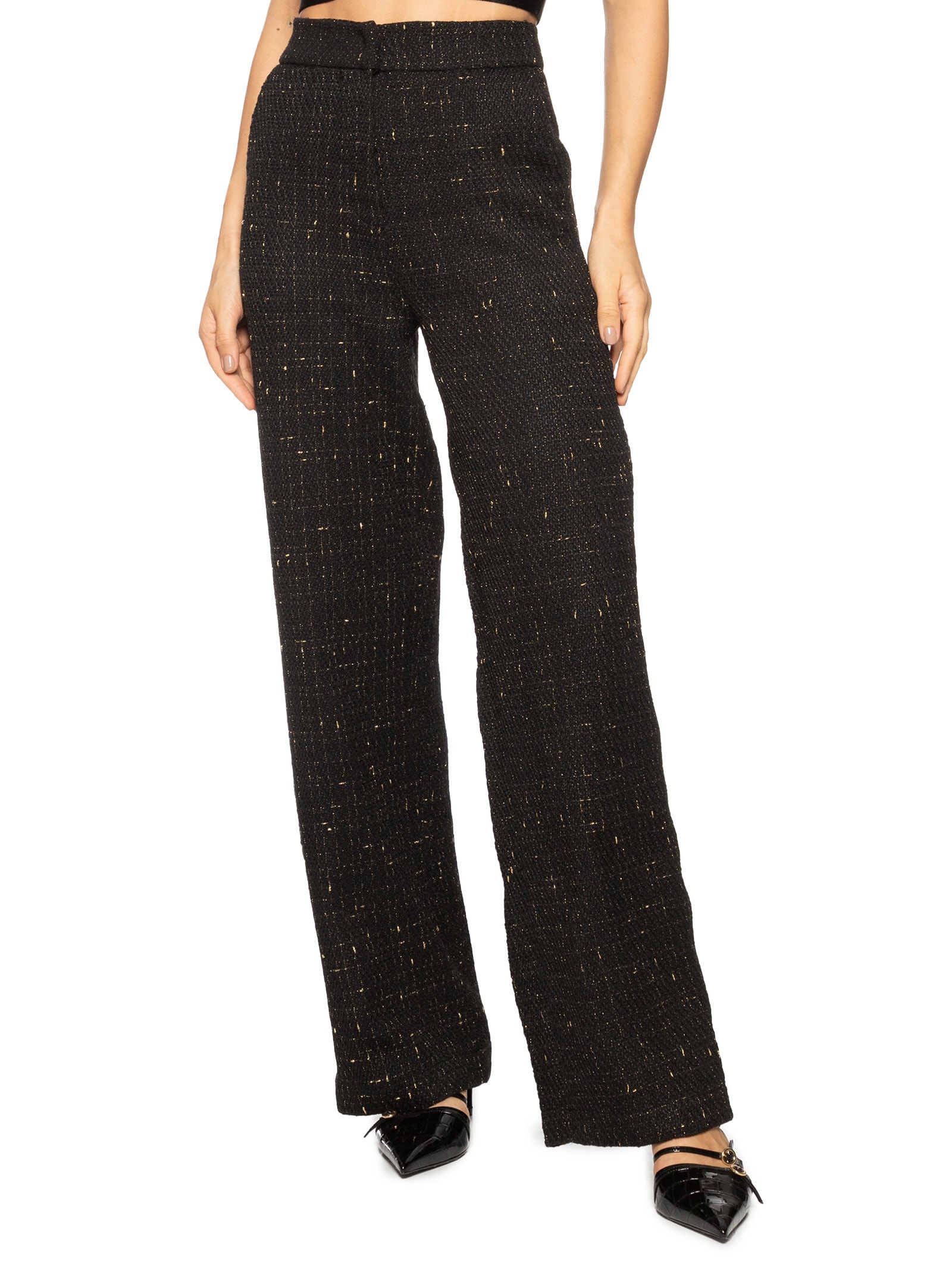 Calça Feminina Cintura Alta Reta Em Tweed Preto '2Essential