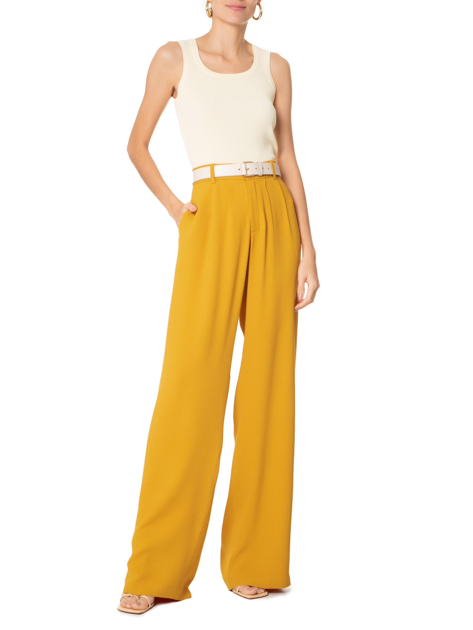Calça Feminina Cintura Alta Wide Leg Amarelo '2Essential