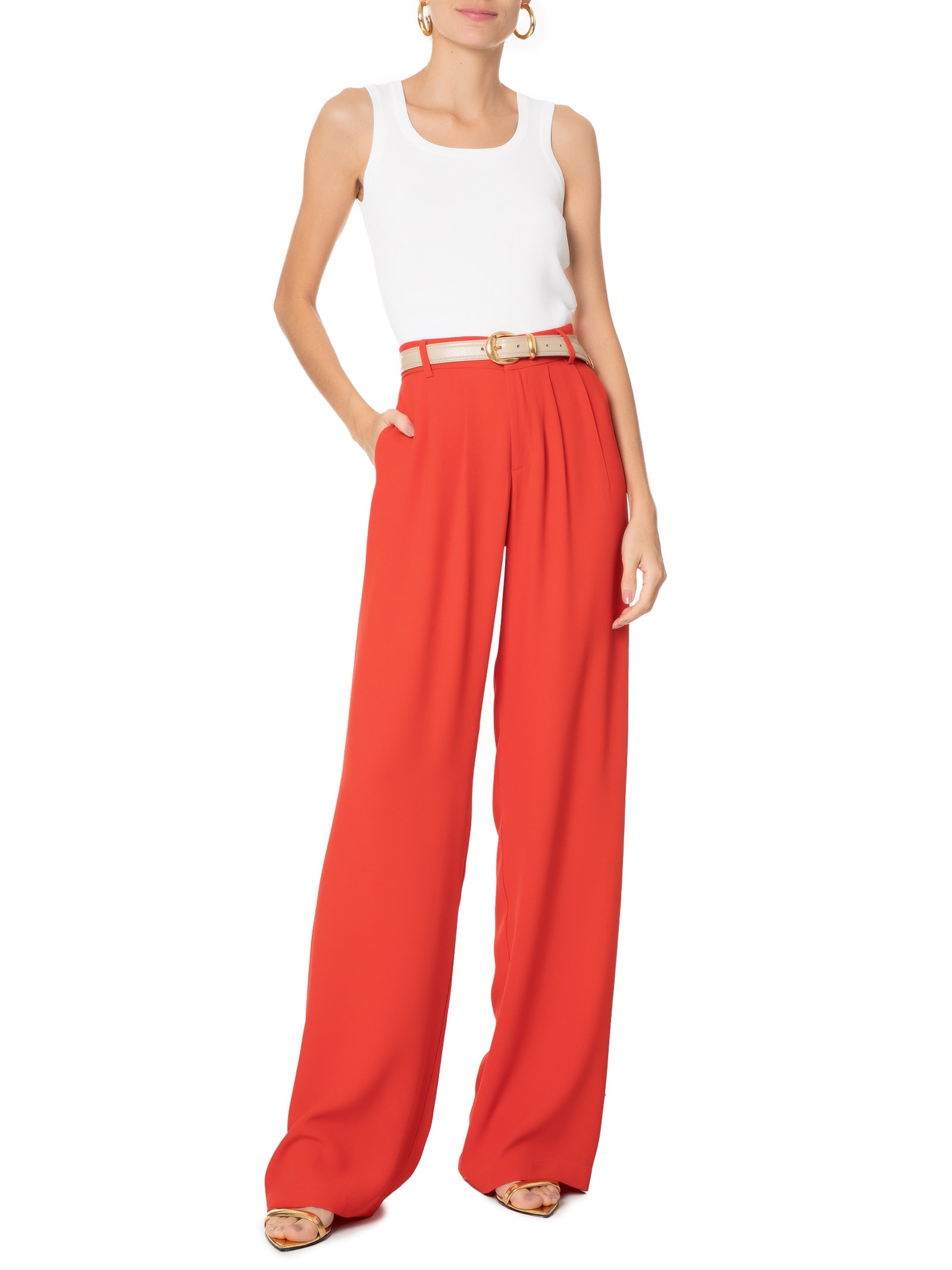 Calça Feminina Cintura Alta Wide Leg Vermelho '2Essential