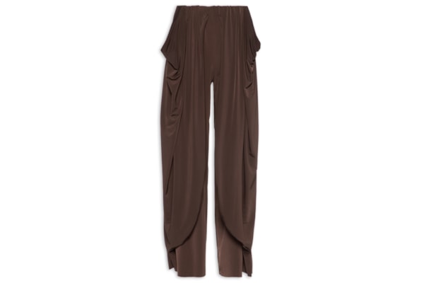Calça Feminina Cintura Média Com Drapeado - Marrom