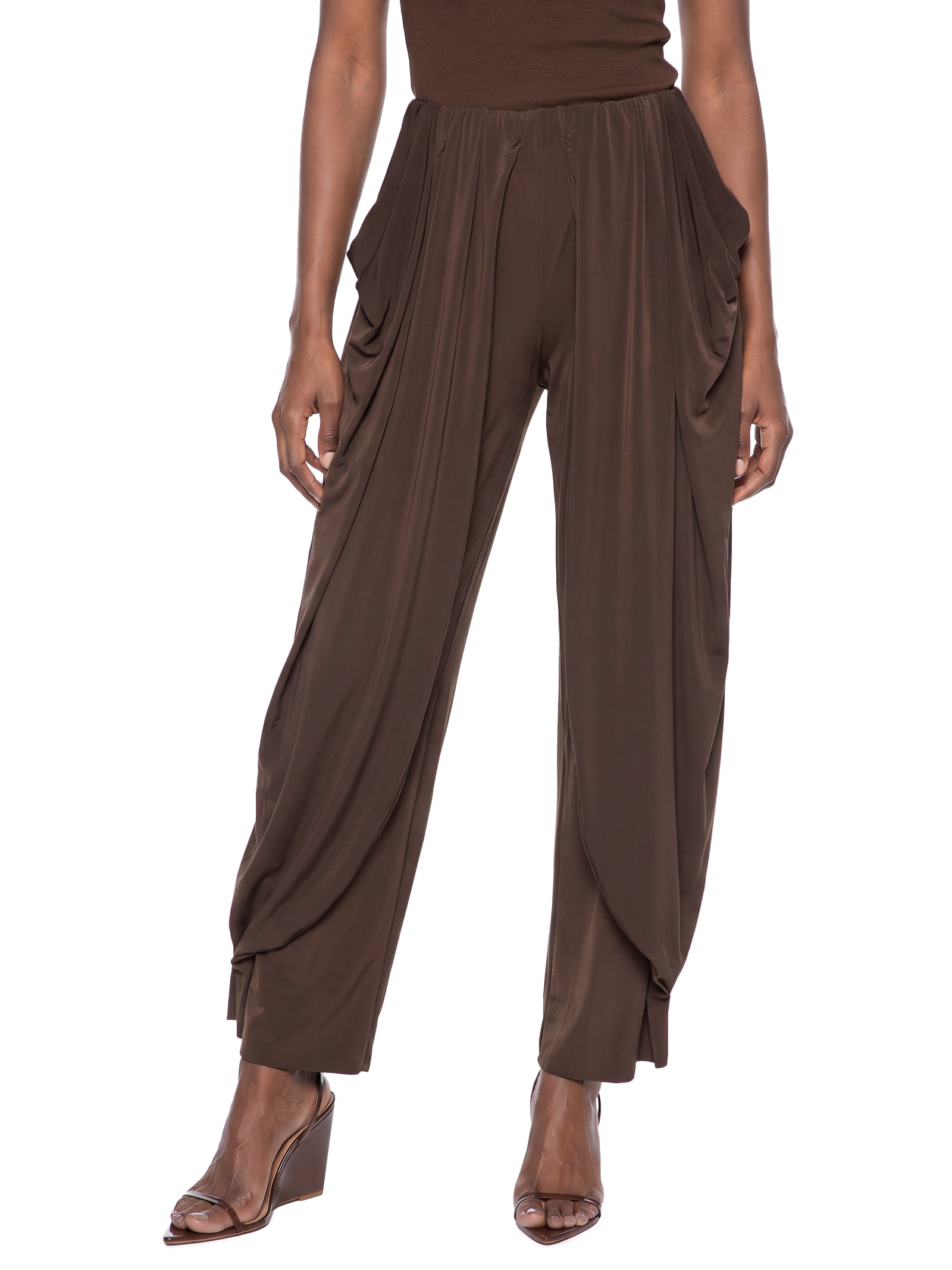 Calça Feminina Cintura Média Com Drapeado Marrom My Favorite