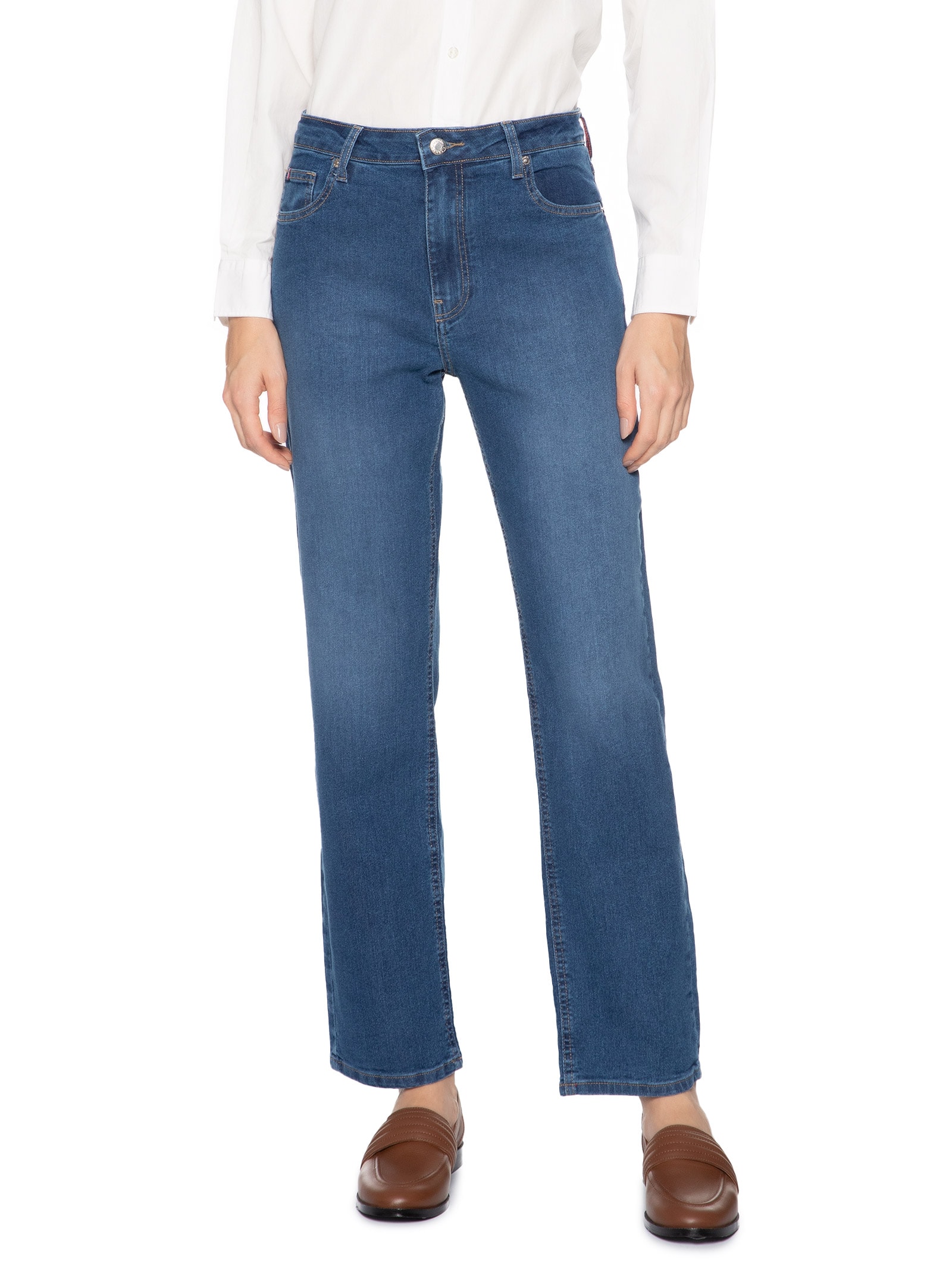 Calça Feminina Classic Straight RW Mid Blue Azul Tommy Hilfiger