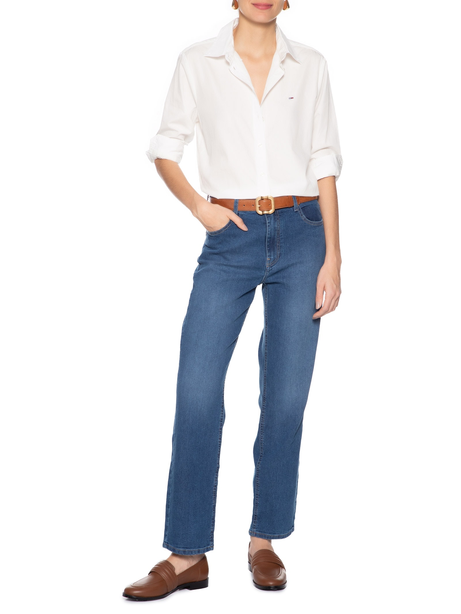 Calça Feminina Classic Straight RW Mid Blue Azul Tommy Hilfiger