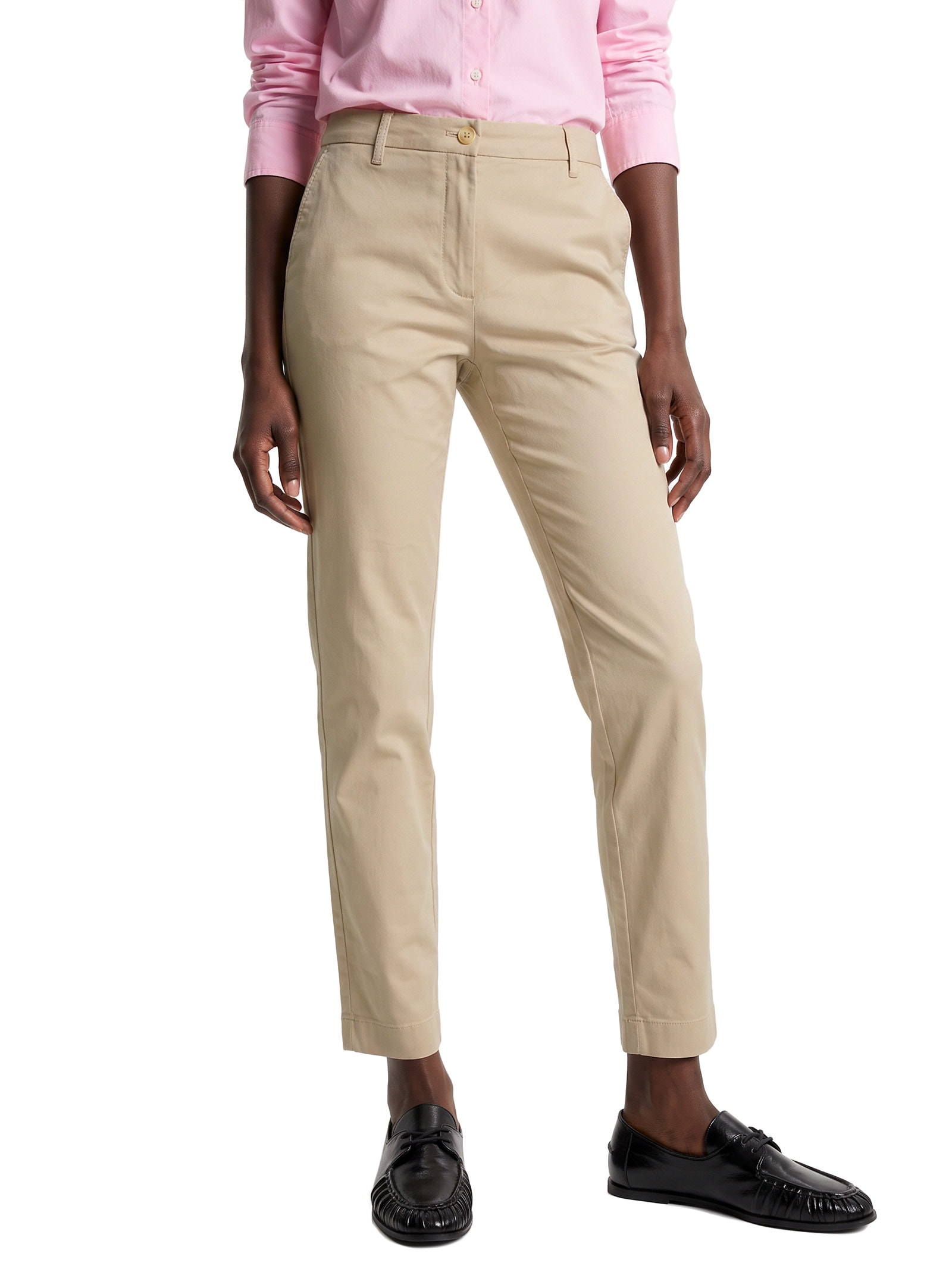 Calça Feminina Co Twill Slim Chino Bege Tommy Hilfiger
