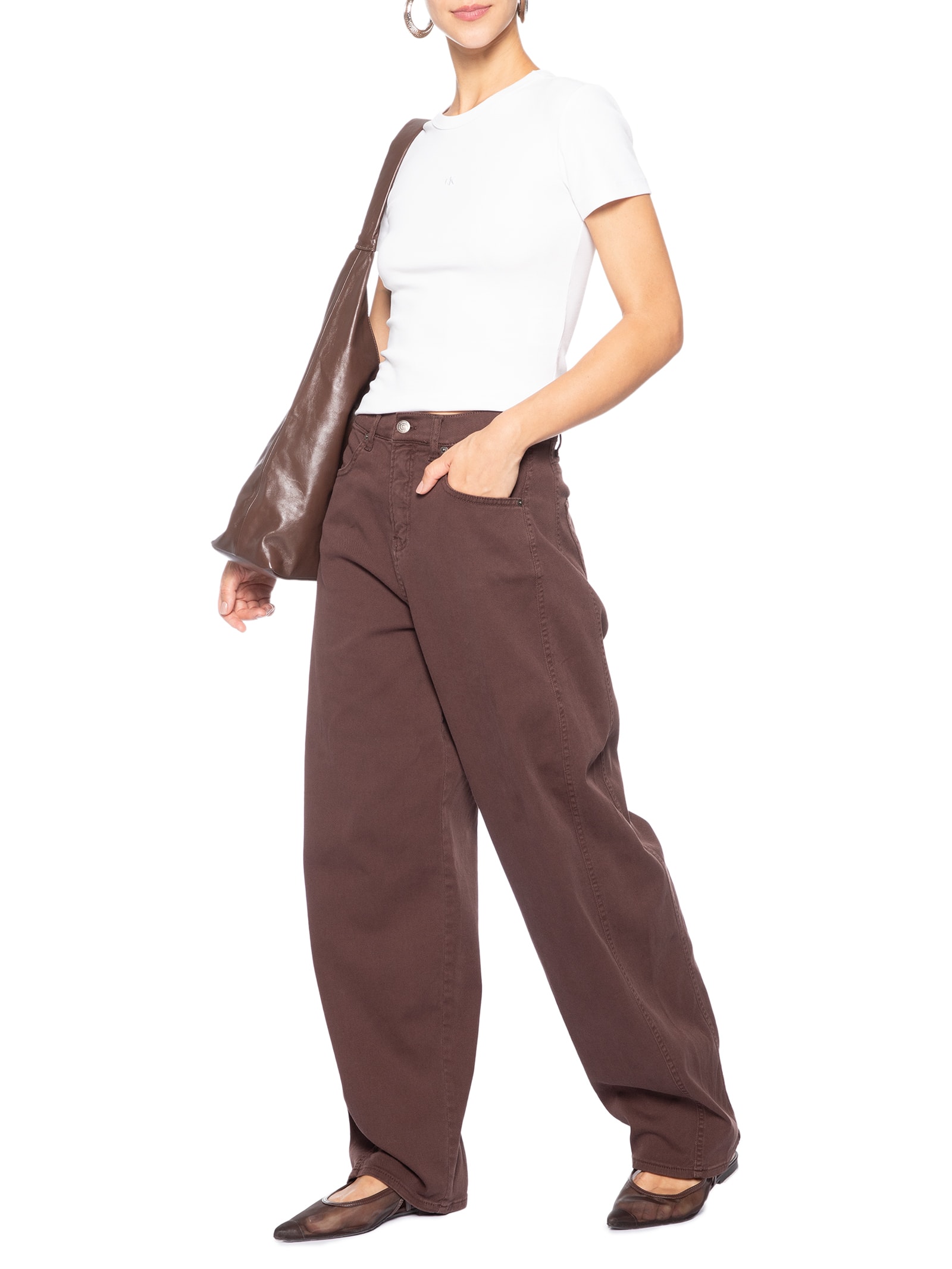 Calça Feminina Color Extreme Barrel Marrom Calvin Klein Jeans