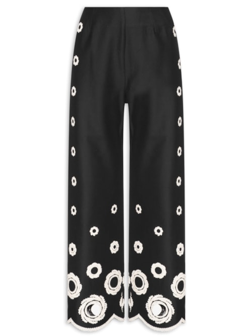 Calça Feminina Com Bordado Na Barra – Preto