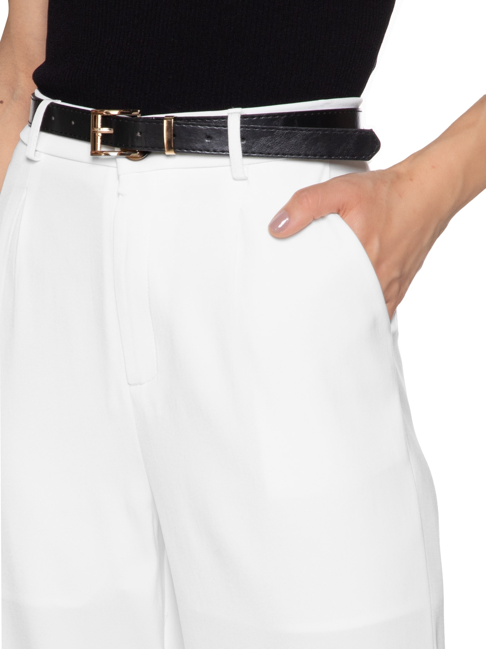 Calça Feminina Com Cinto Branco Market 33
