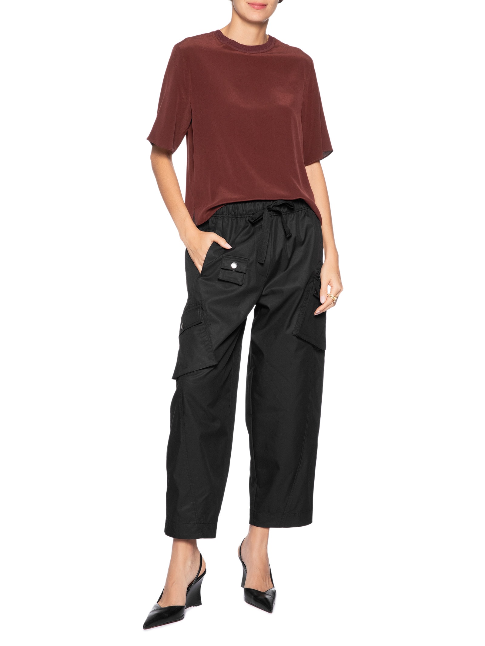 Calça Feminina Com Cós De Elásticos E Bolsos Preta Animale