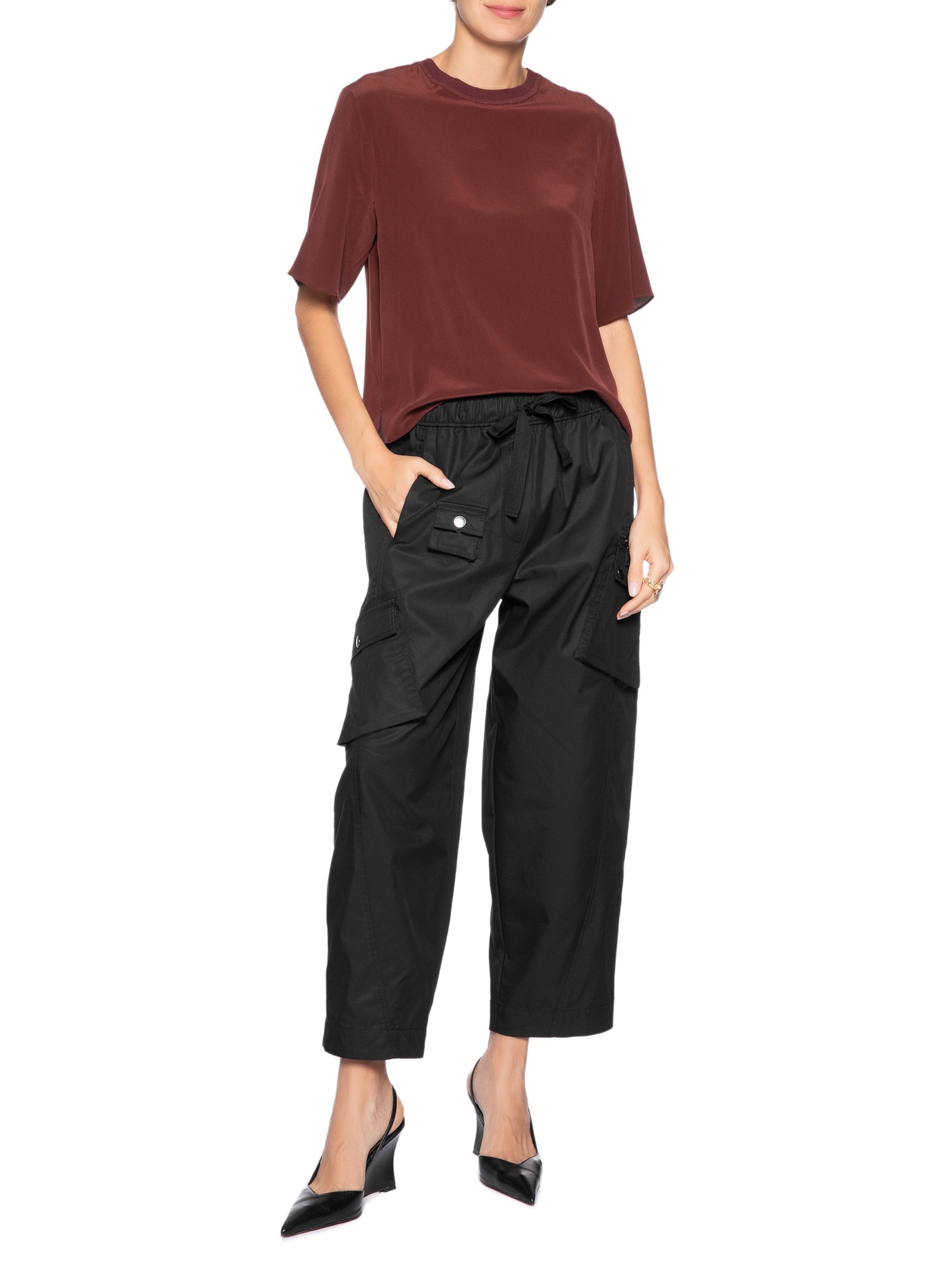 Calça Feminina Com Cós De Elásticos E Bolsos Preta Animale