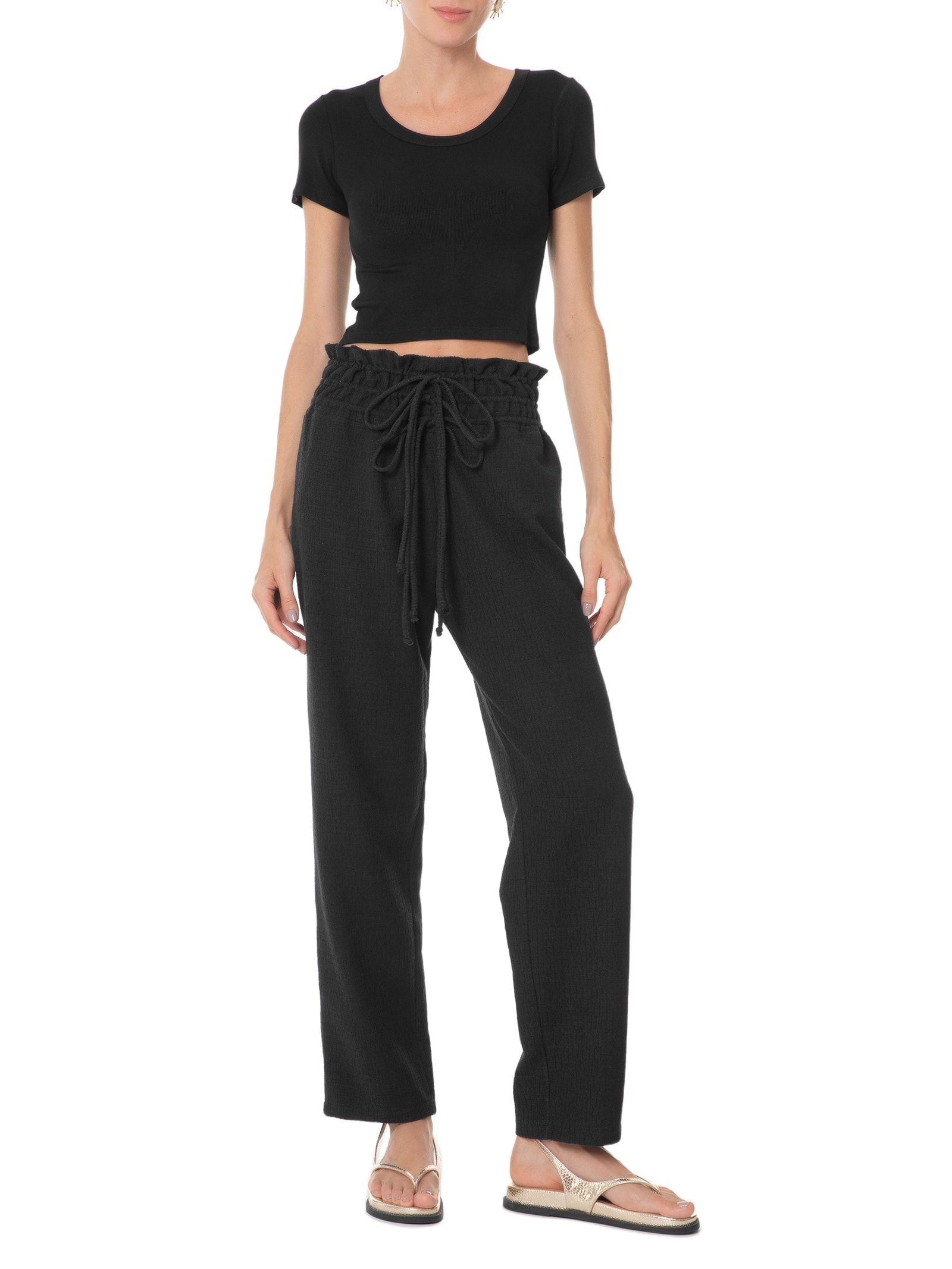 Calça Feminina Com Cós Triplo Preto Market 33