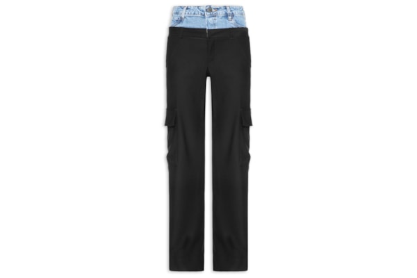 Calça Feminina Com Detalhe Jeans - Preto