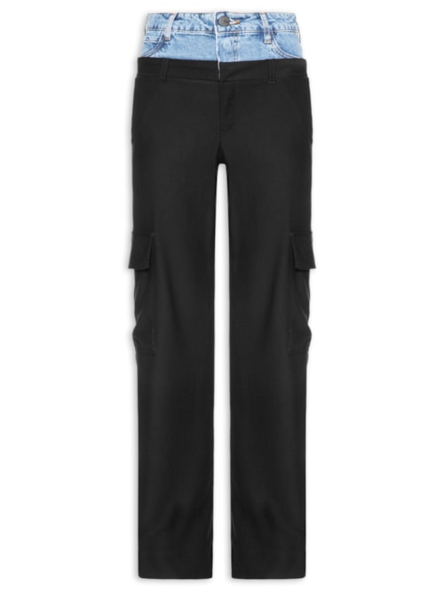 Calça Feminina Com Detalhe Jeans - Preto