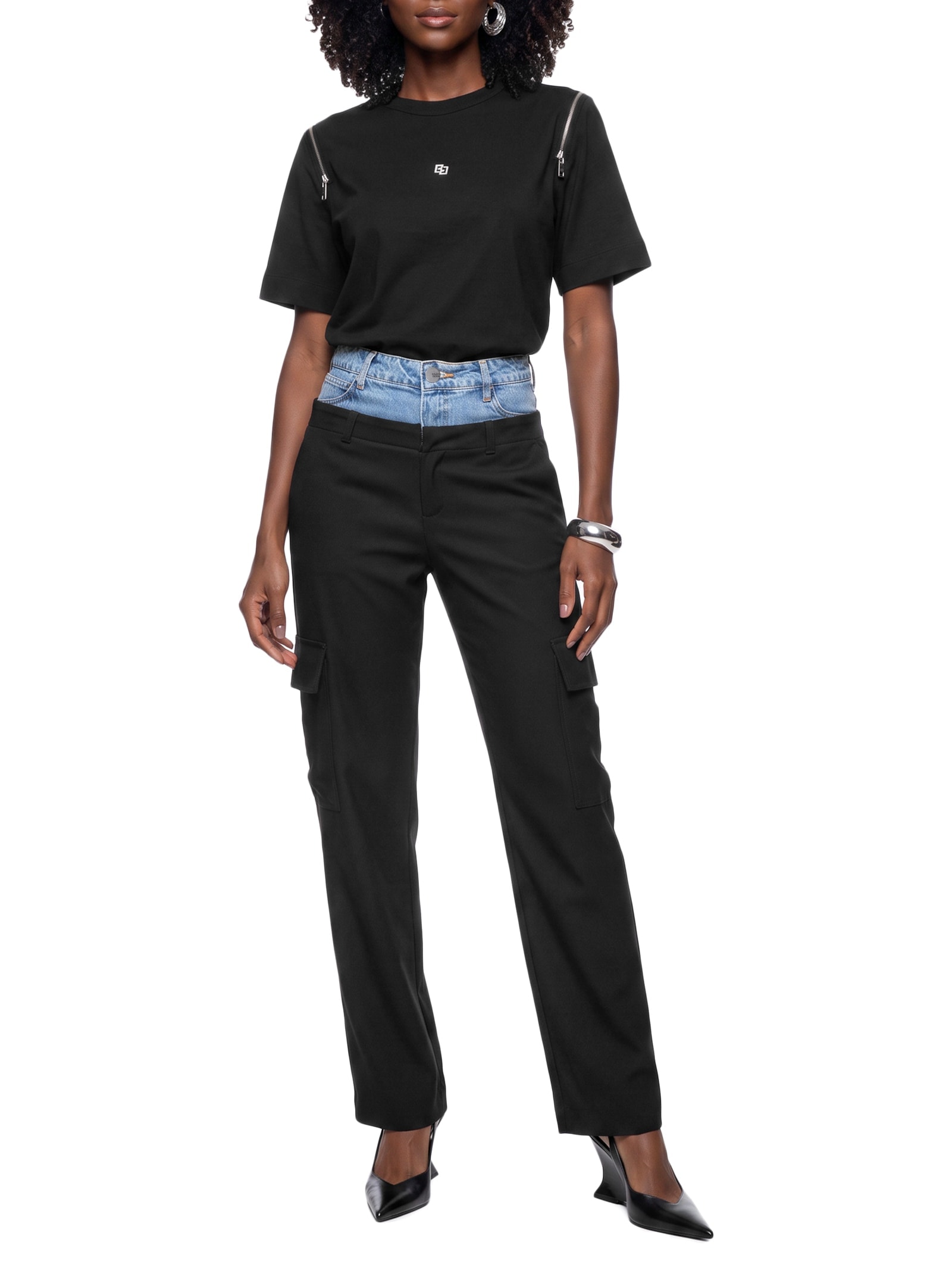Calça Feminina Com Detalhe Jeans Preto Colcci