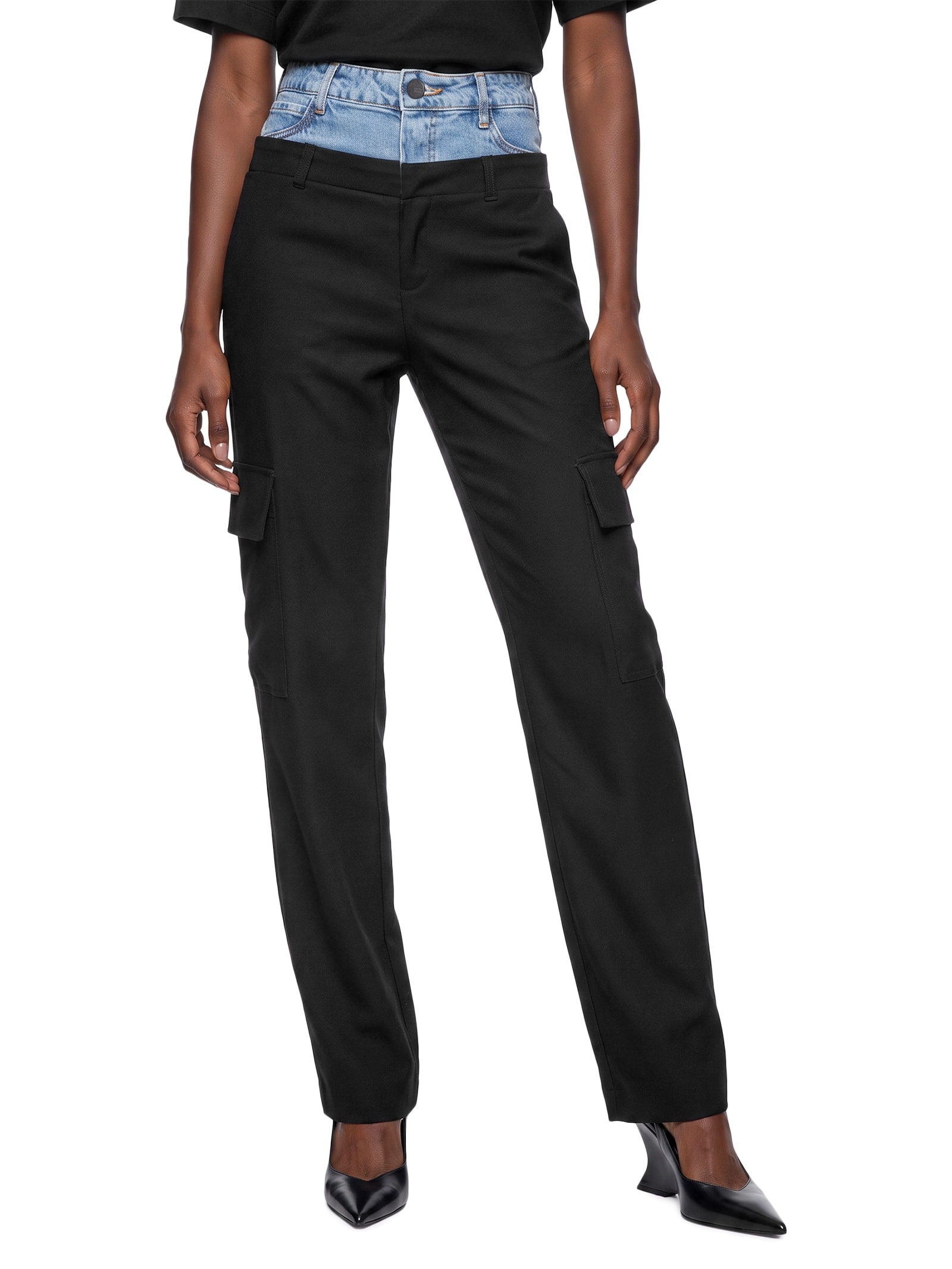 Calça Feminina Com Detalhe Jeans Preto Colcci
