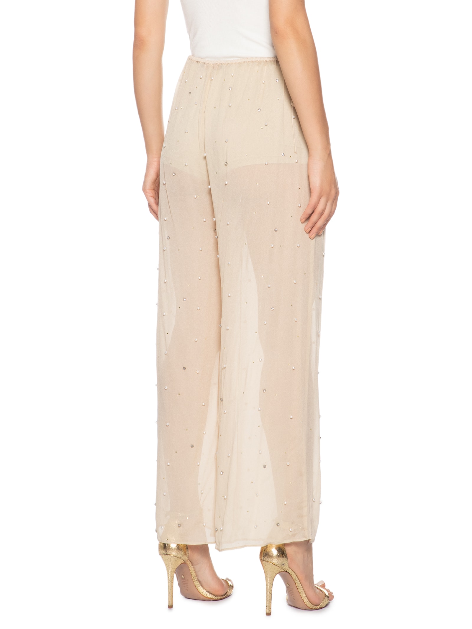 Calça Feminina Com Pérolas E Brilhos Bege Animale