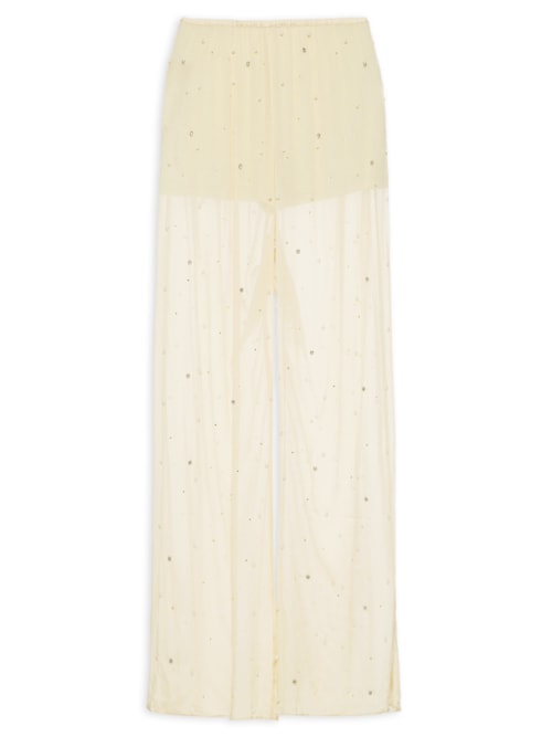 Calça Feminina Com Pérolas E Brilhos – Bege