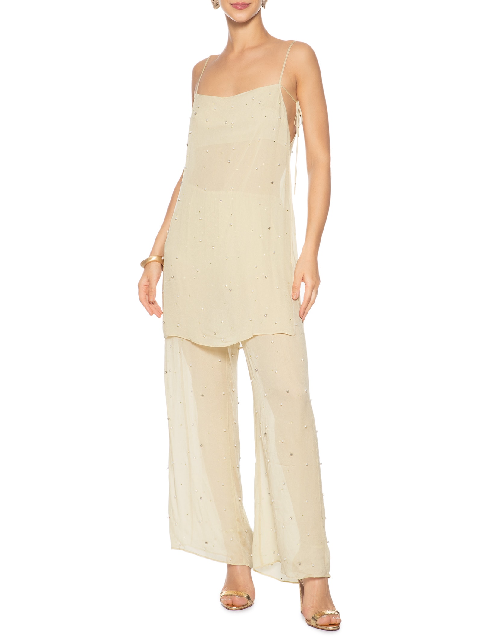 Calça Feminina Com Pérolas E Brilhos Bege Animale