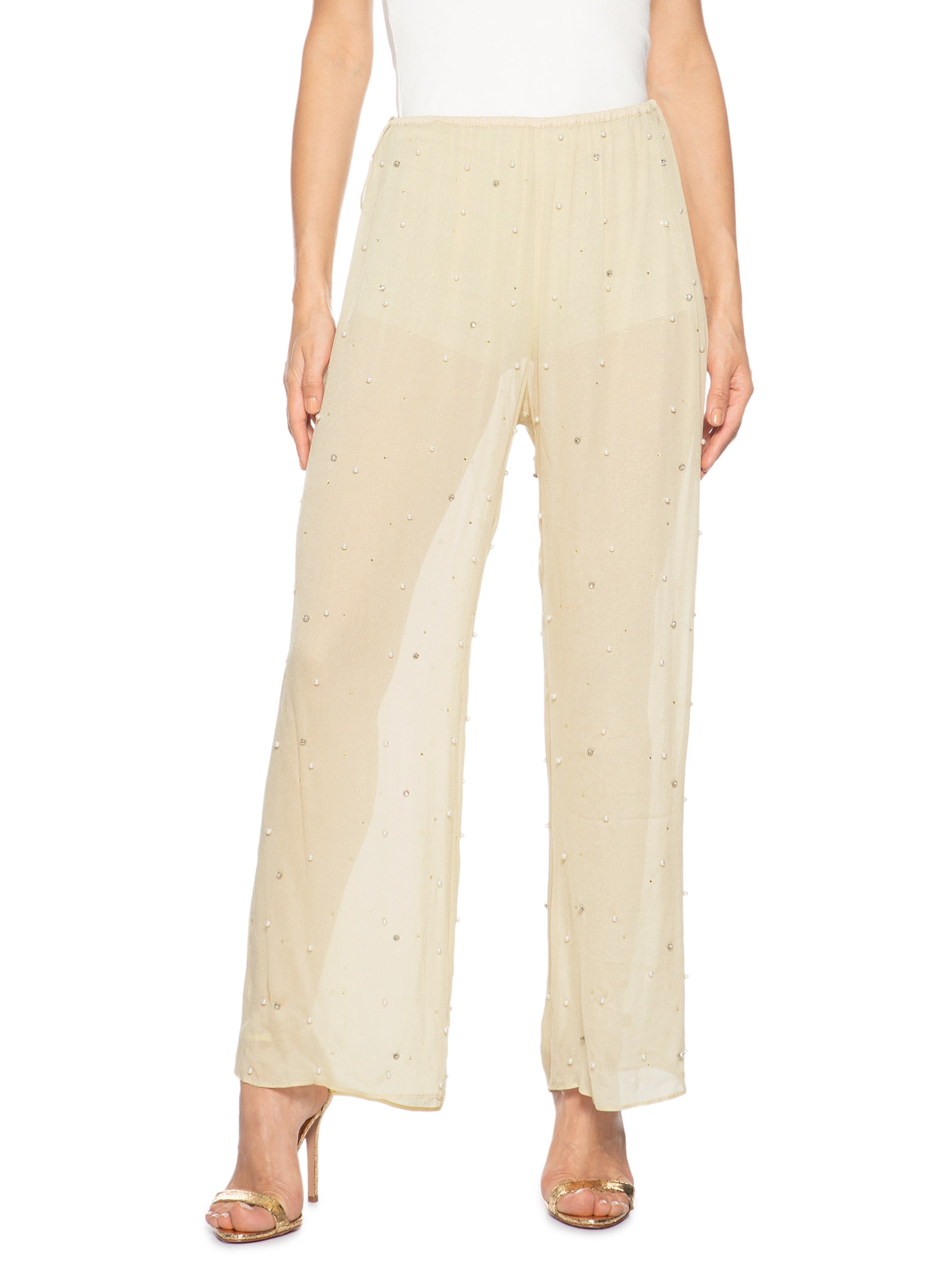 Calça Feminina Com Pérolas E Brilhos Bege Animale