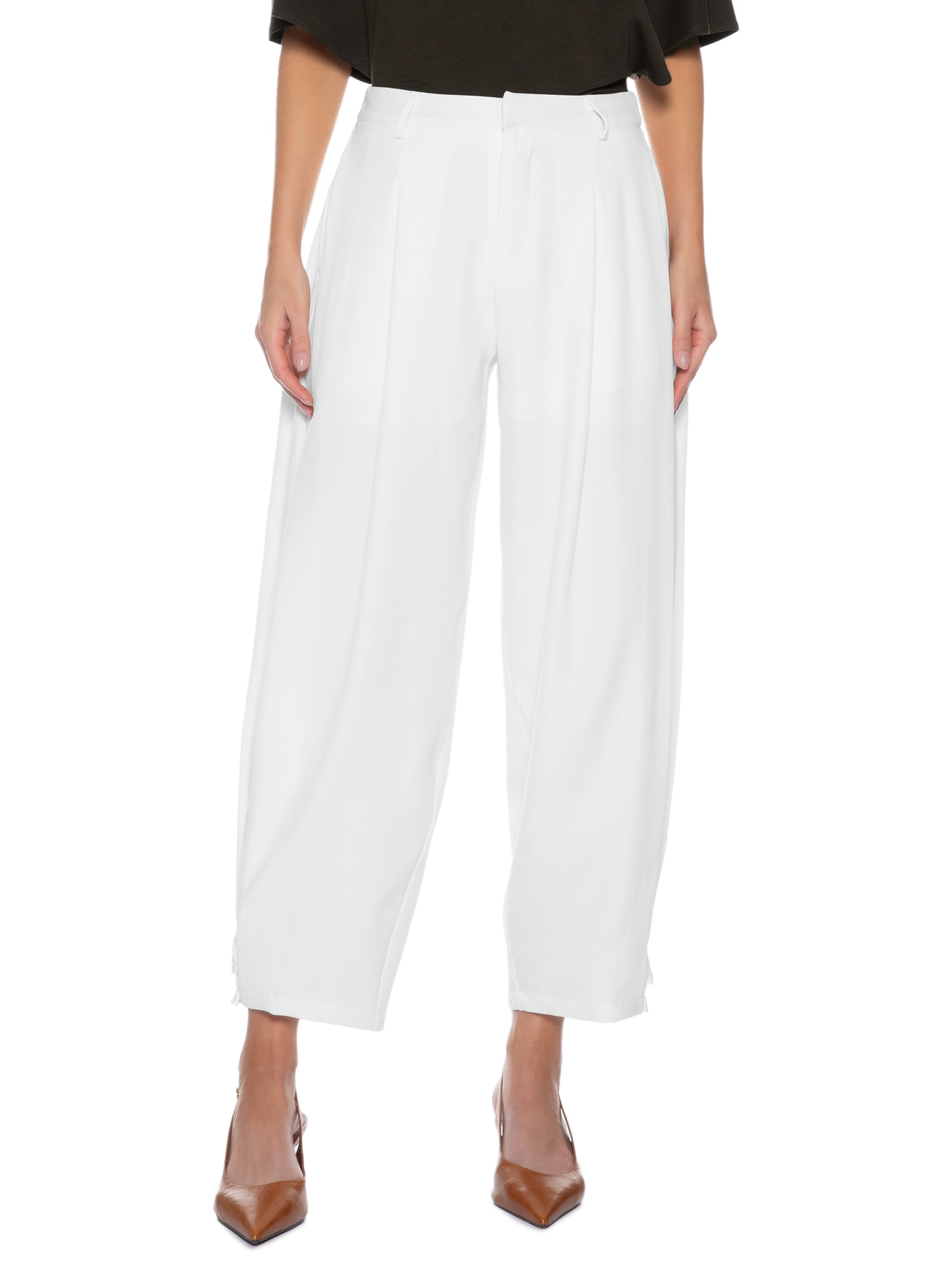 Calça Feminina Com Pregas Branco '2Essential