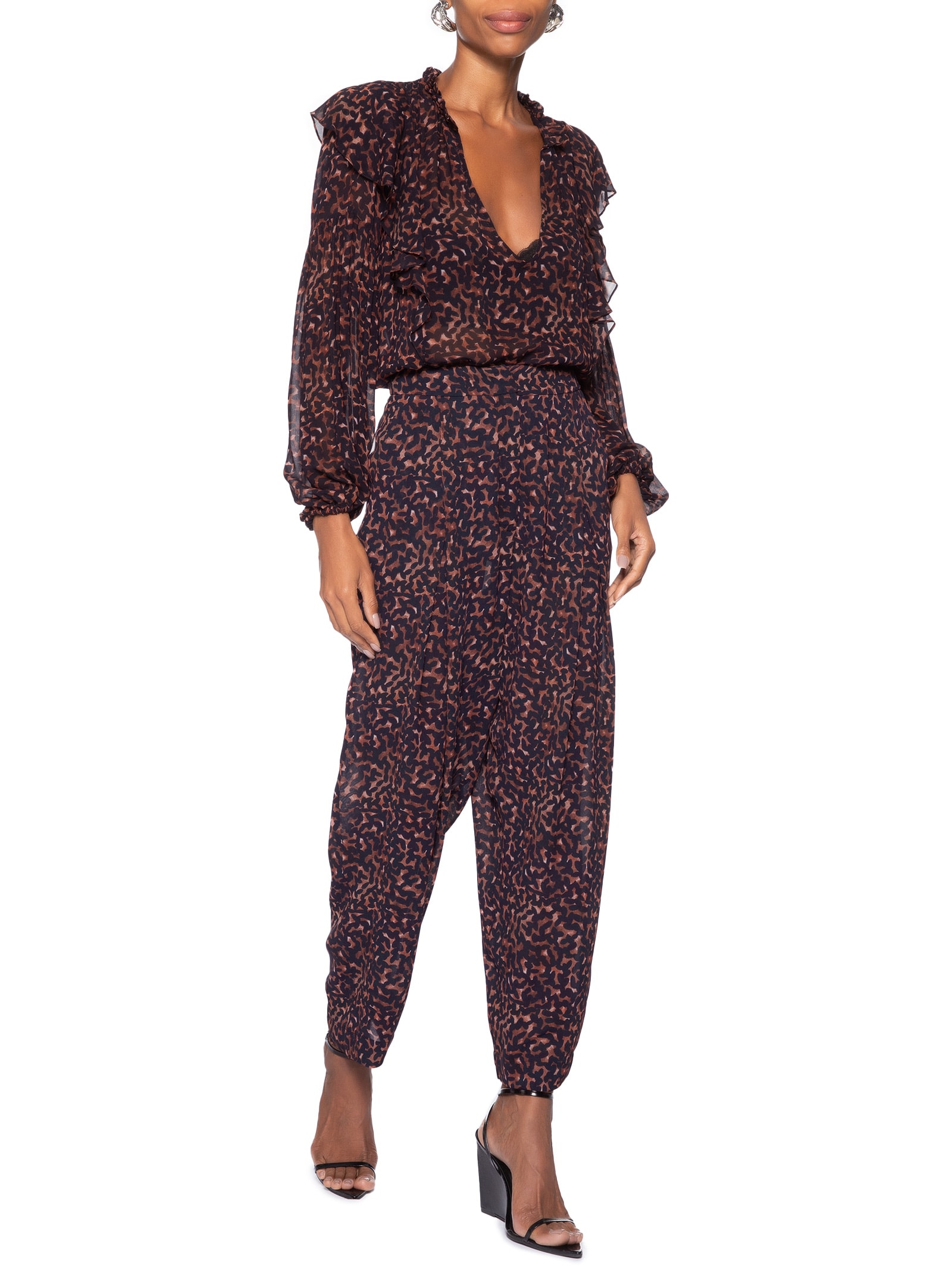 Calça Feminina Com Pregas Estampada Marrom Animale