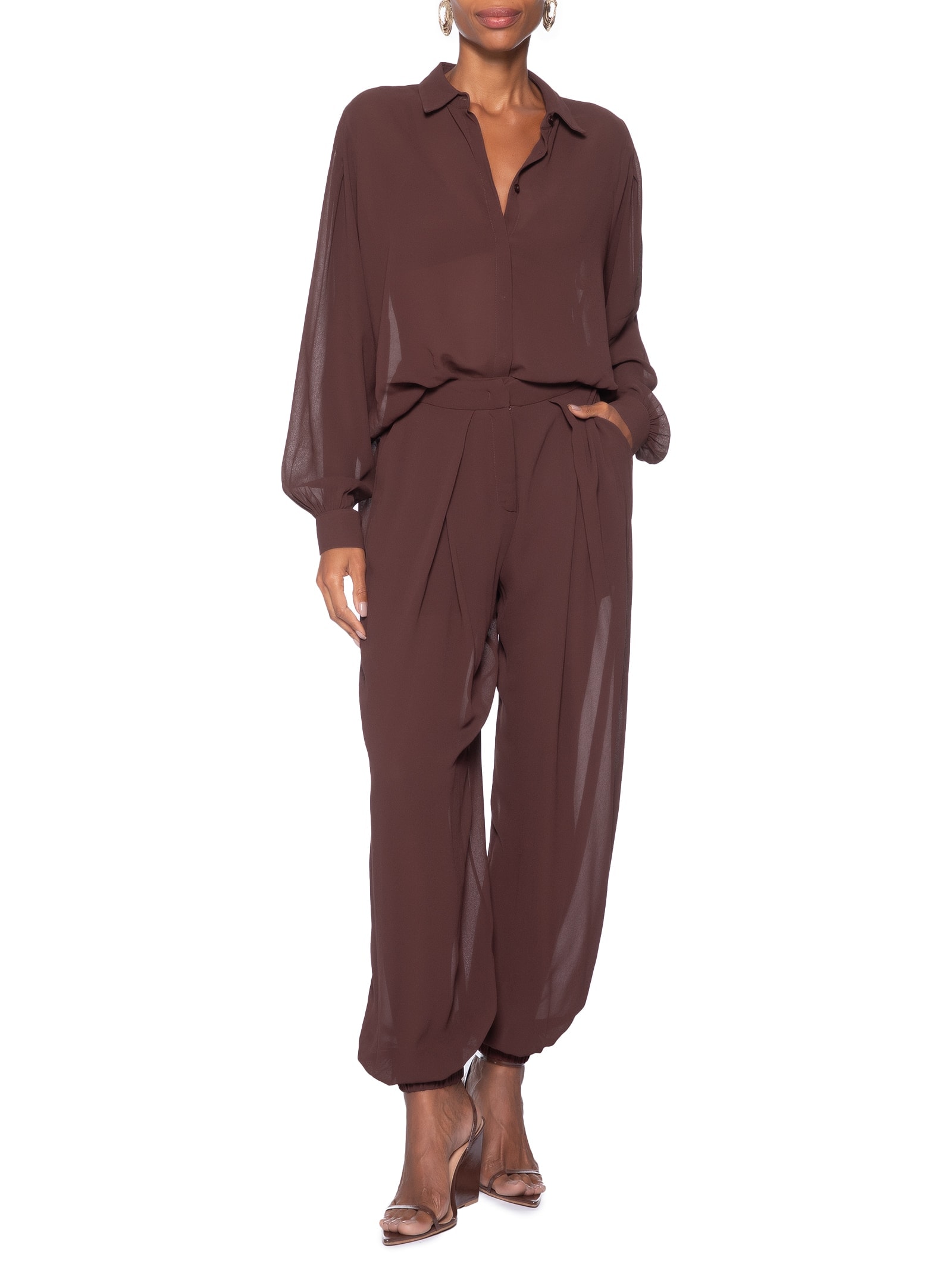 Calça Feminina Com Pregas Marrom Animale