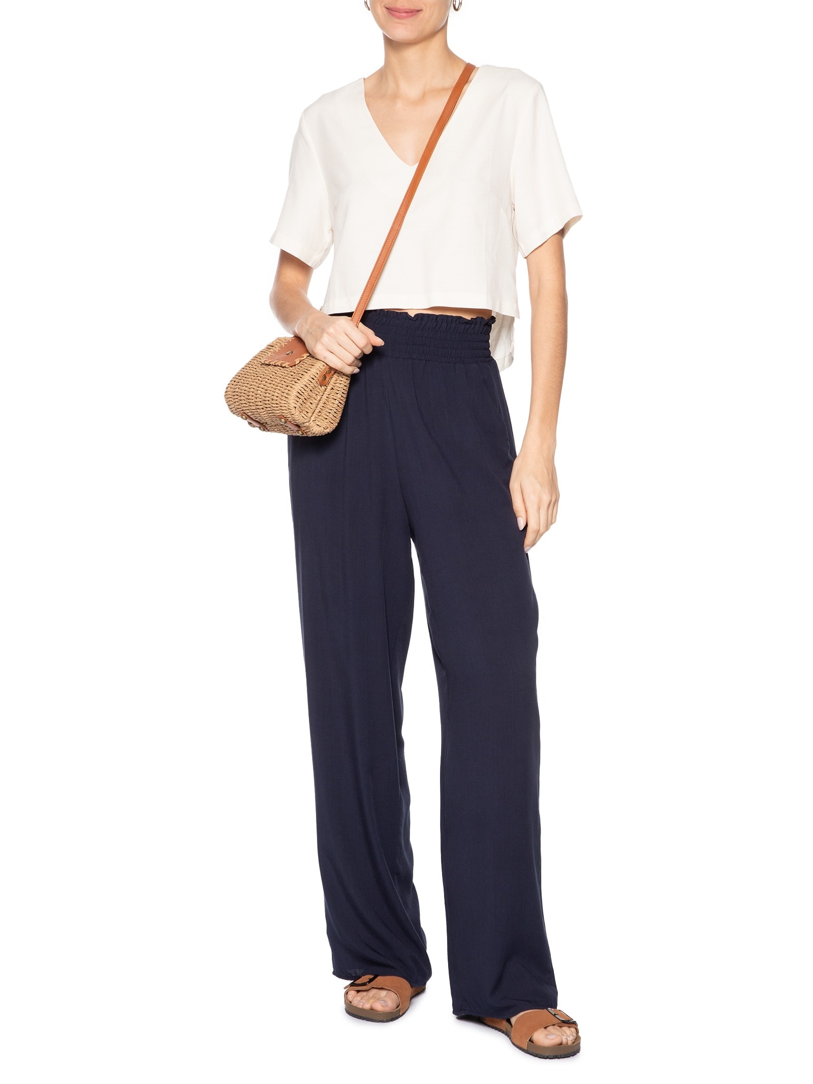 Calça Feminina Comfy Barra Larga Azul Basiq