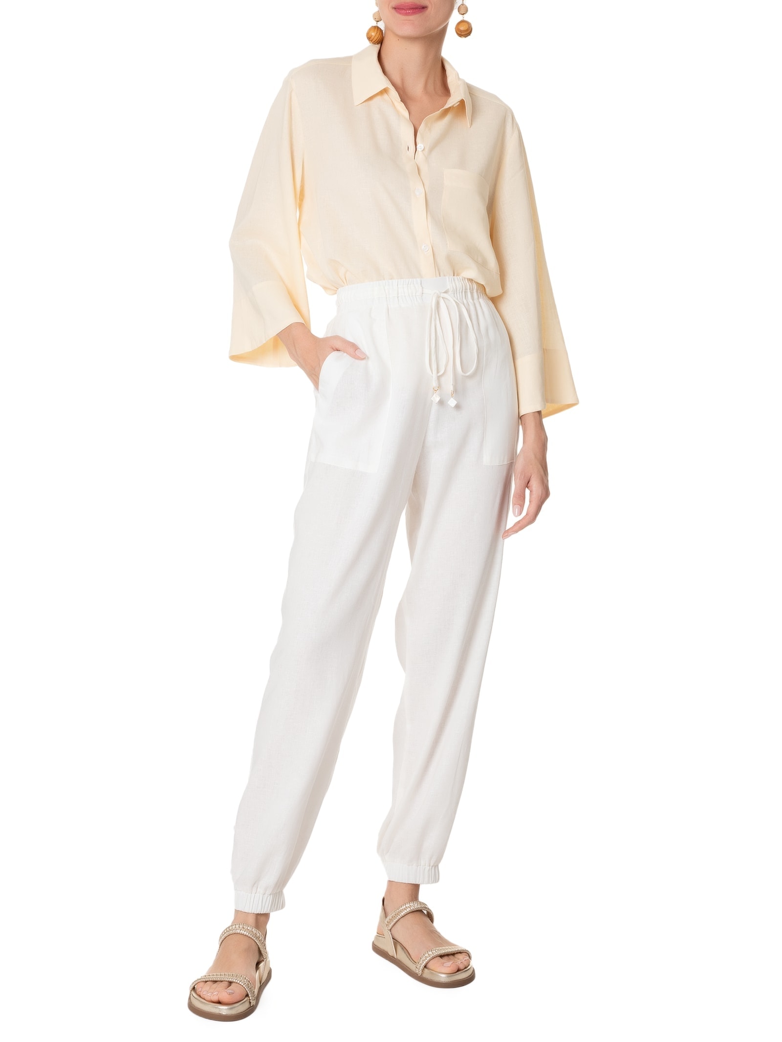 Calça Feminina Cordão Cintura Branco Dress To