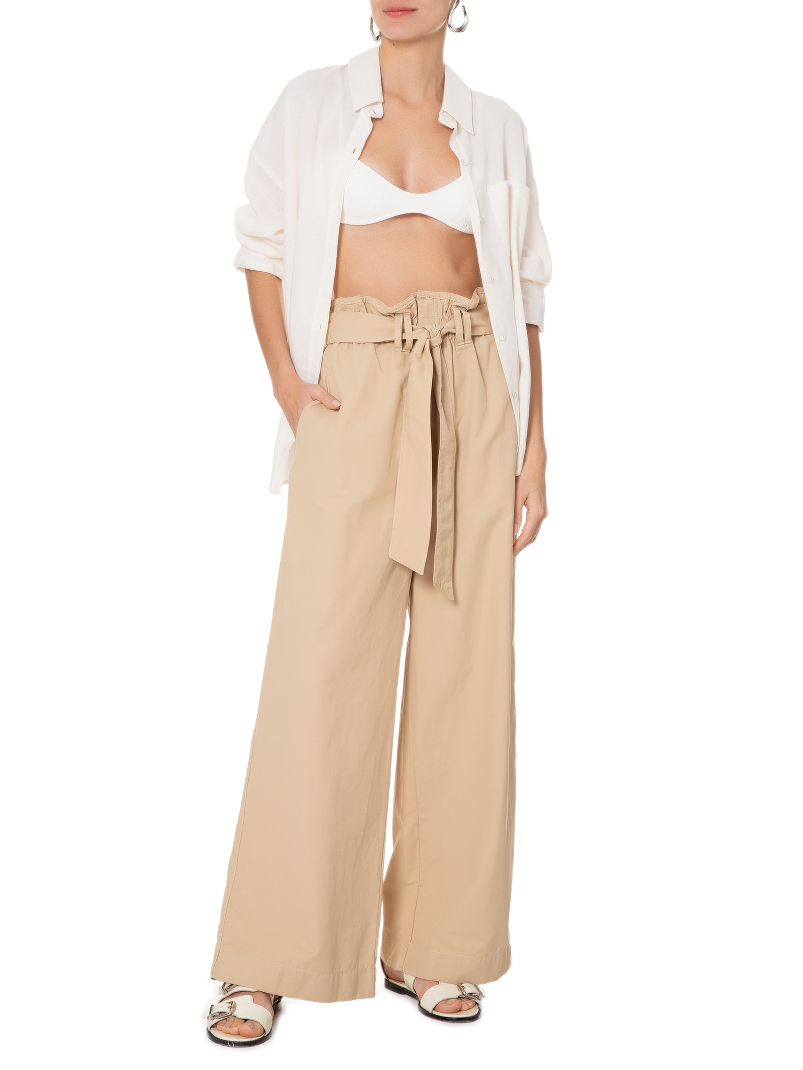 Calça Feminina Cós Faixa Reta Bege  Farm