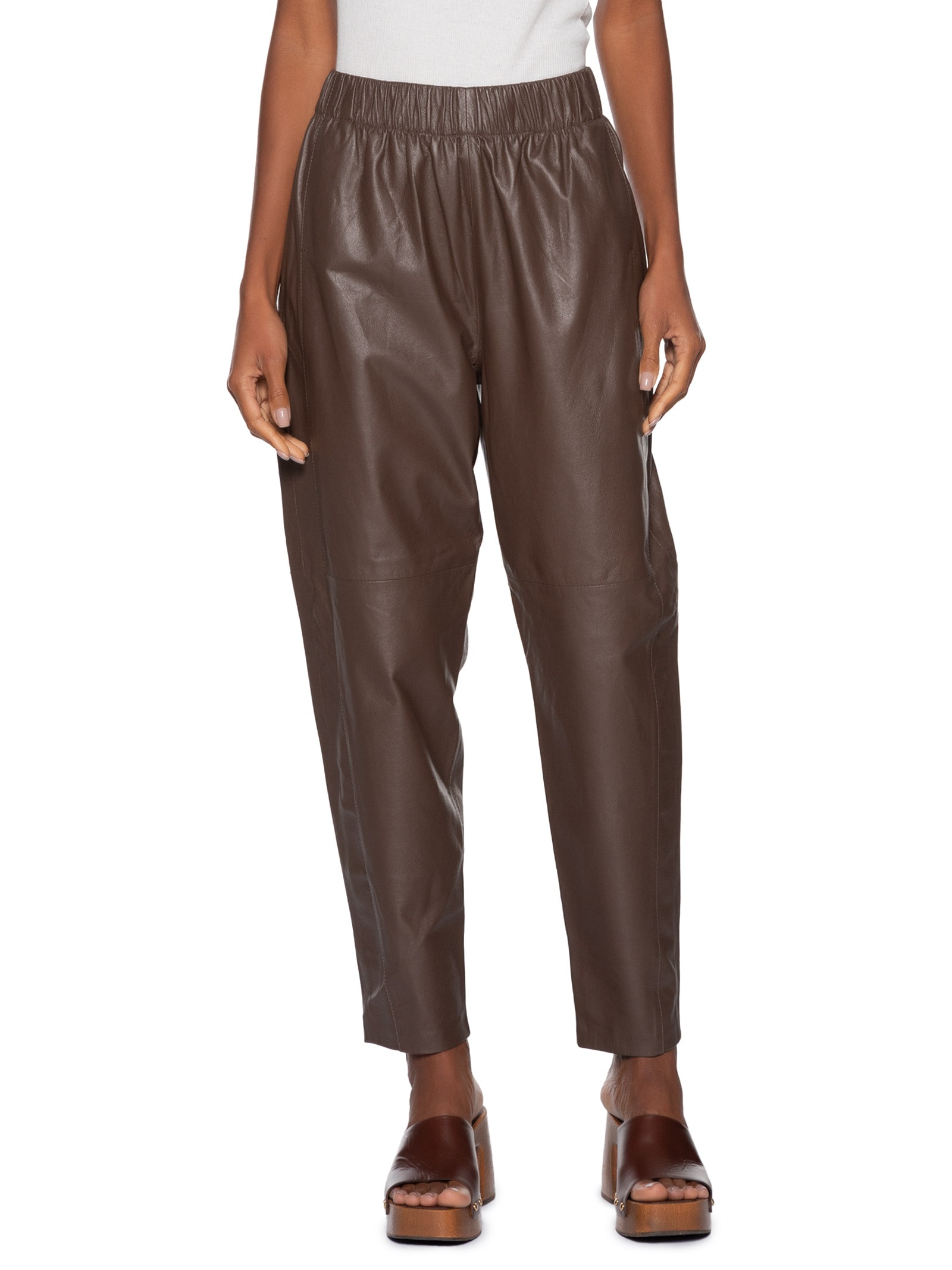 Calça Feminina Couro Balloon Marrom Studio Kalline