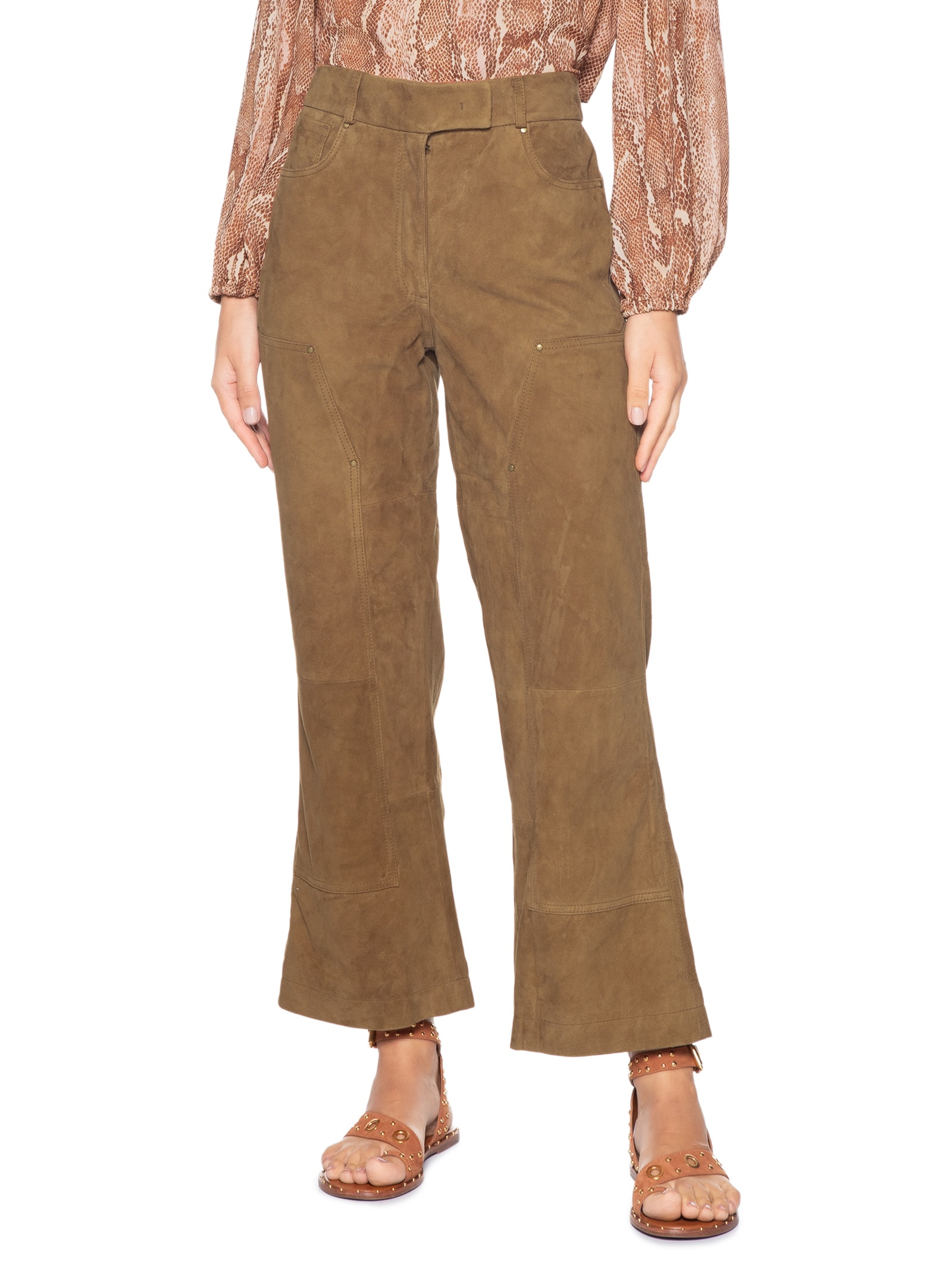 Calça Feminina Couro Chamois Marrom Maria Filó