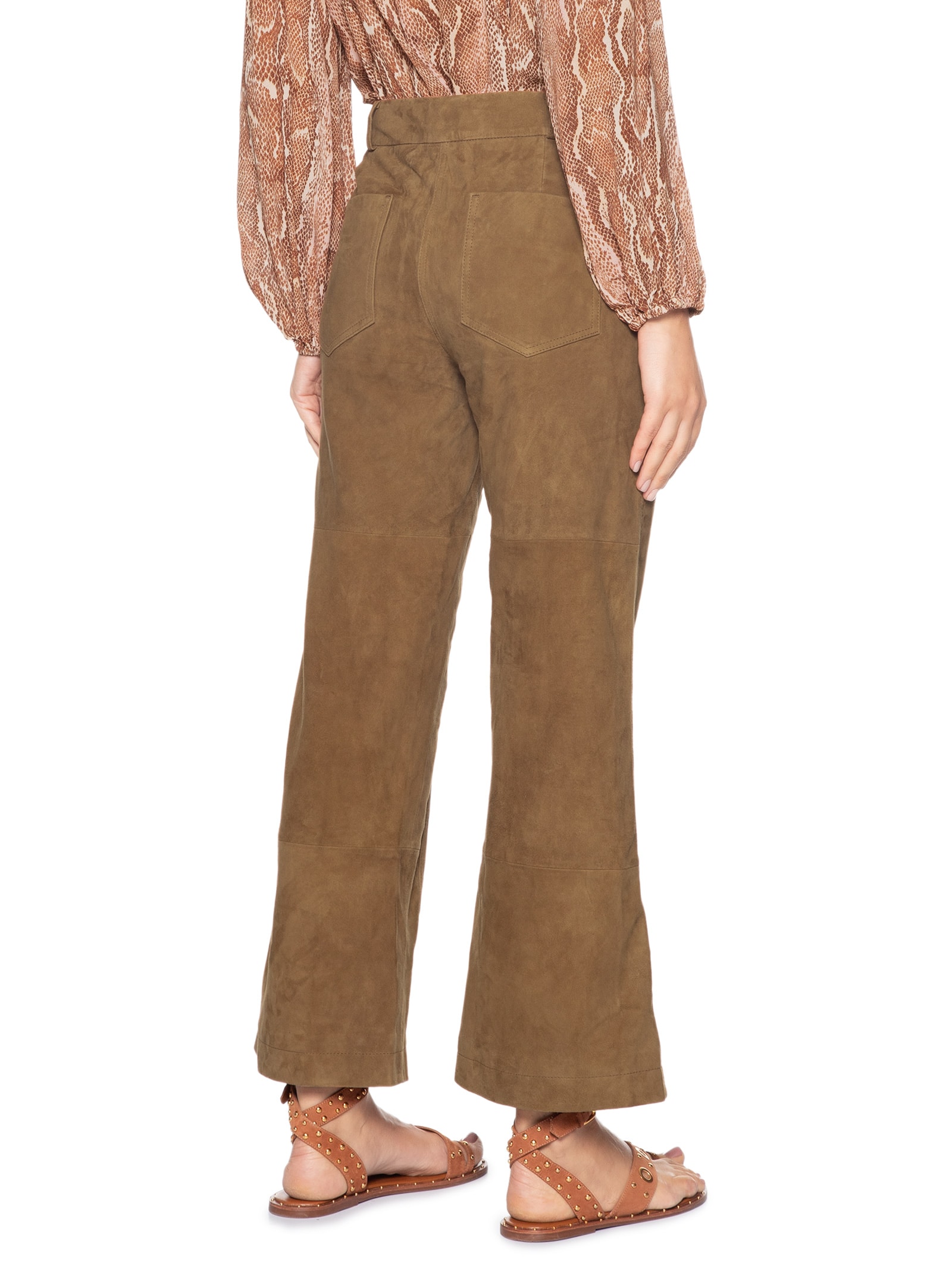 Calça Feminina Couro Chamois Marrom Maria Filó