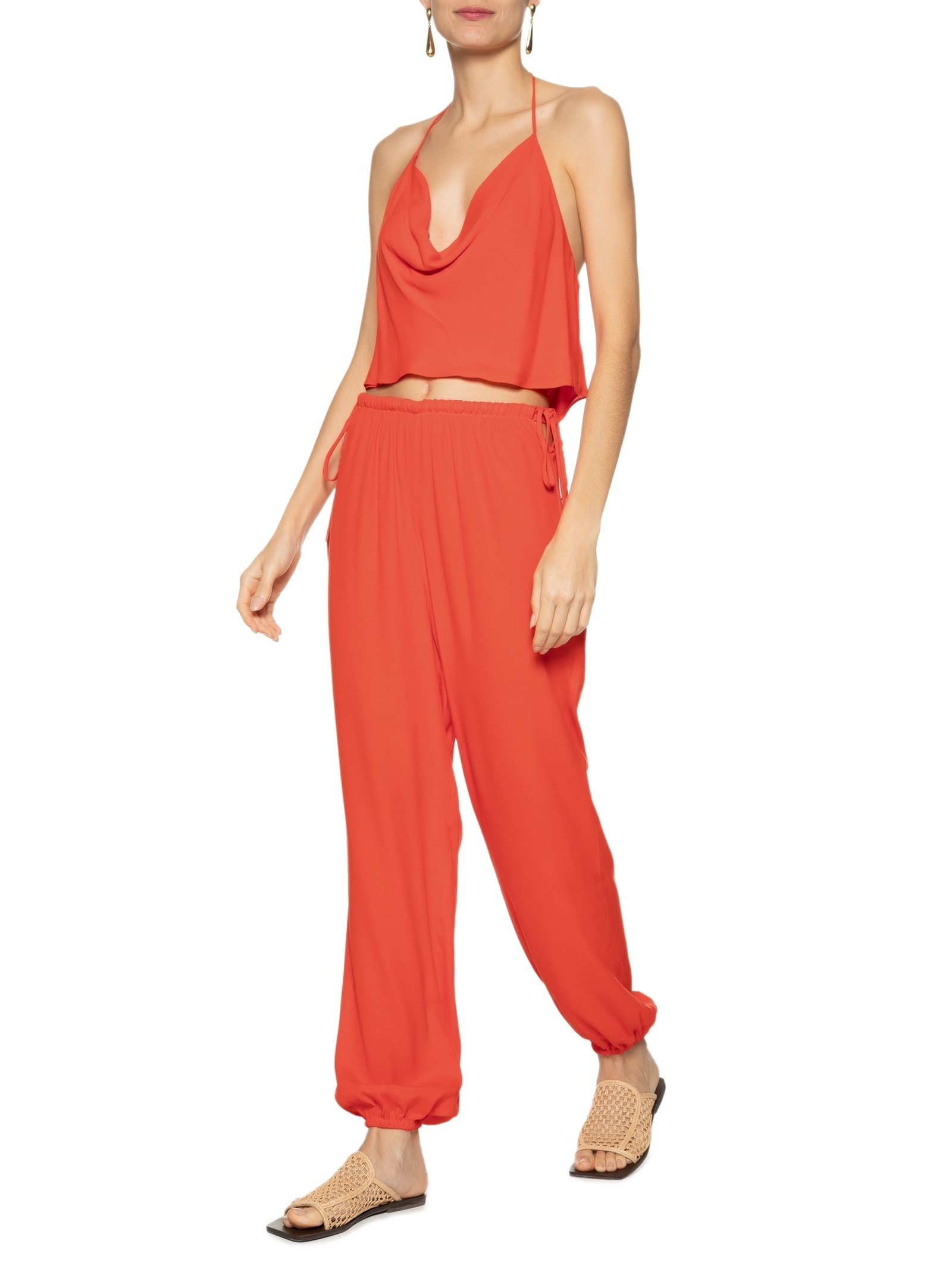 Calça Feminina Crepe Amarração Lateral Vermelho Dress To