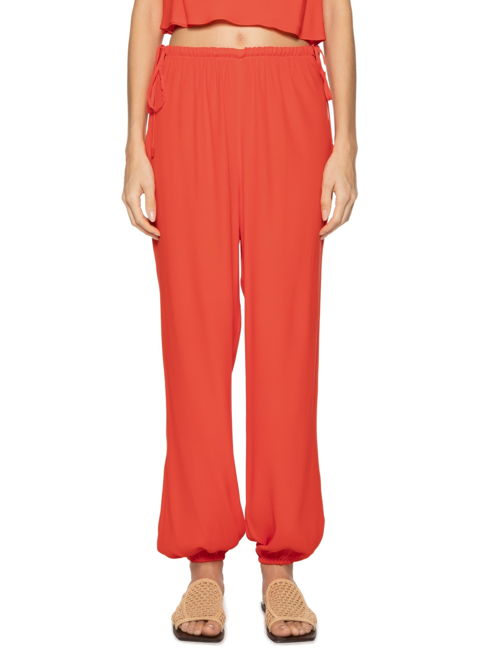 Calça Feminina Crepe Amarração Lateral Vermelho Dress To