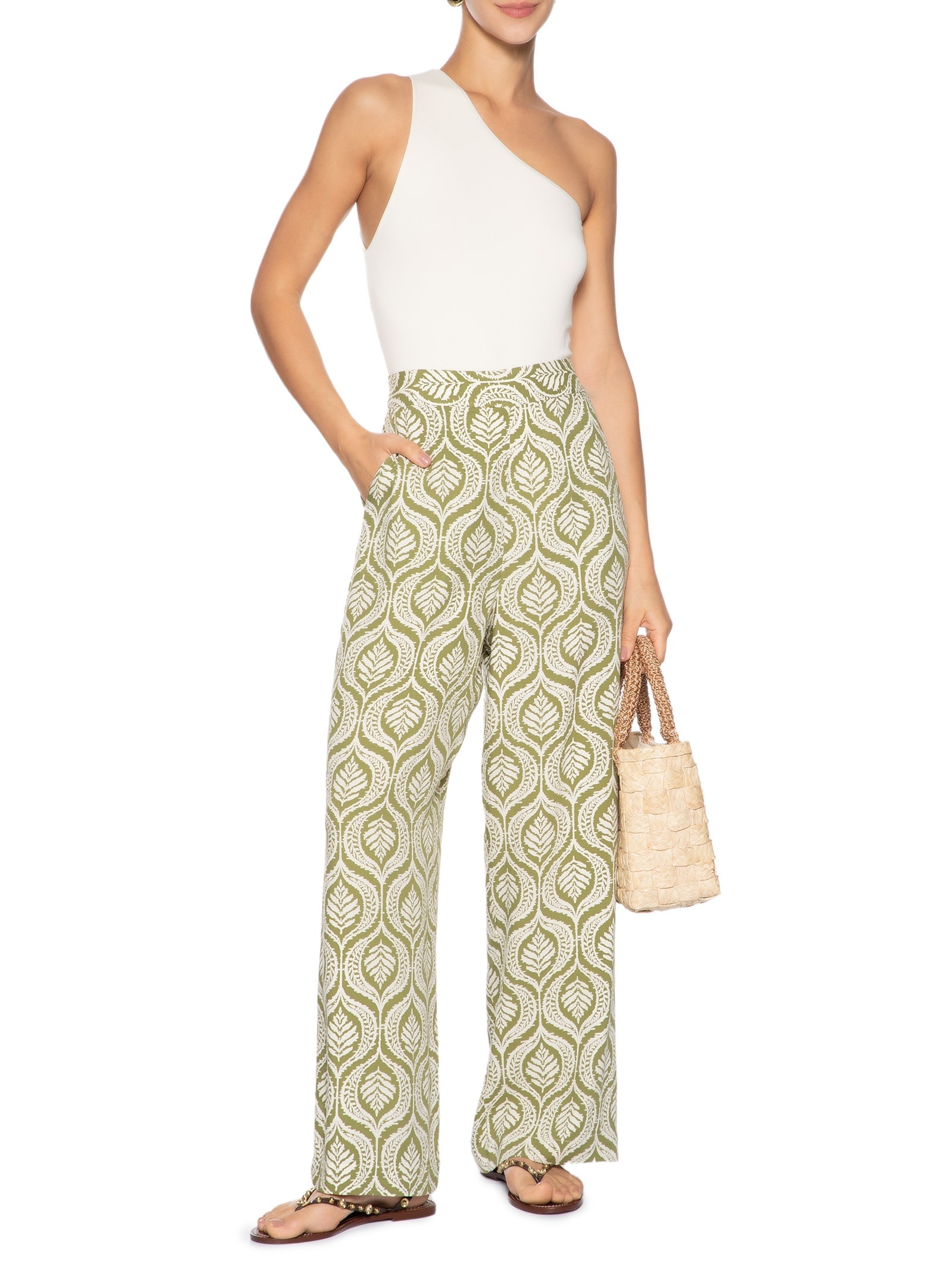 Calça Feminina Crepe Estampa Jardim Verde Dress To