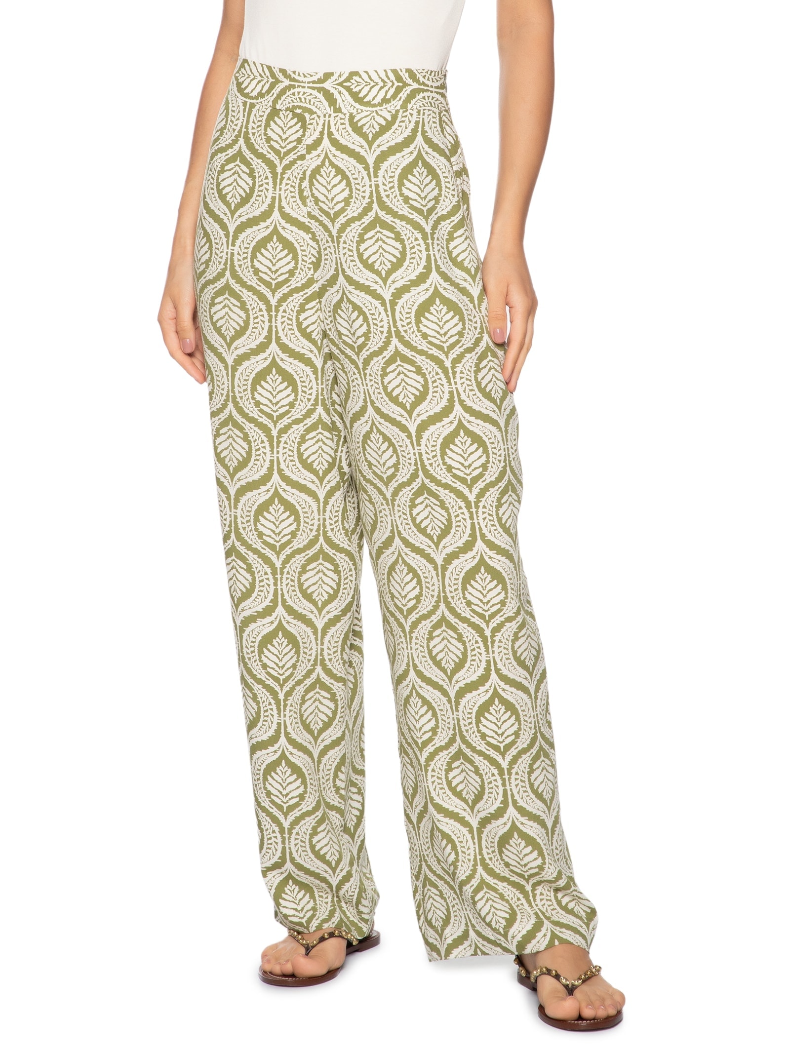 Calça Feminina Crepe Estampa Jardim Verde Dress To