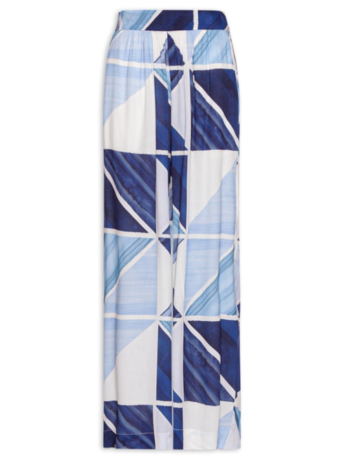 Calça Feminina Crepe Estampa Mosaico – Azul