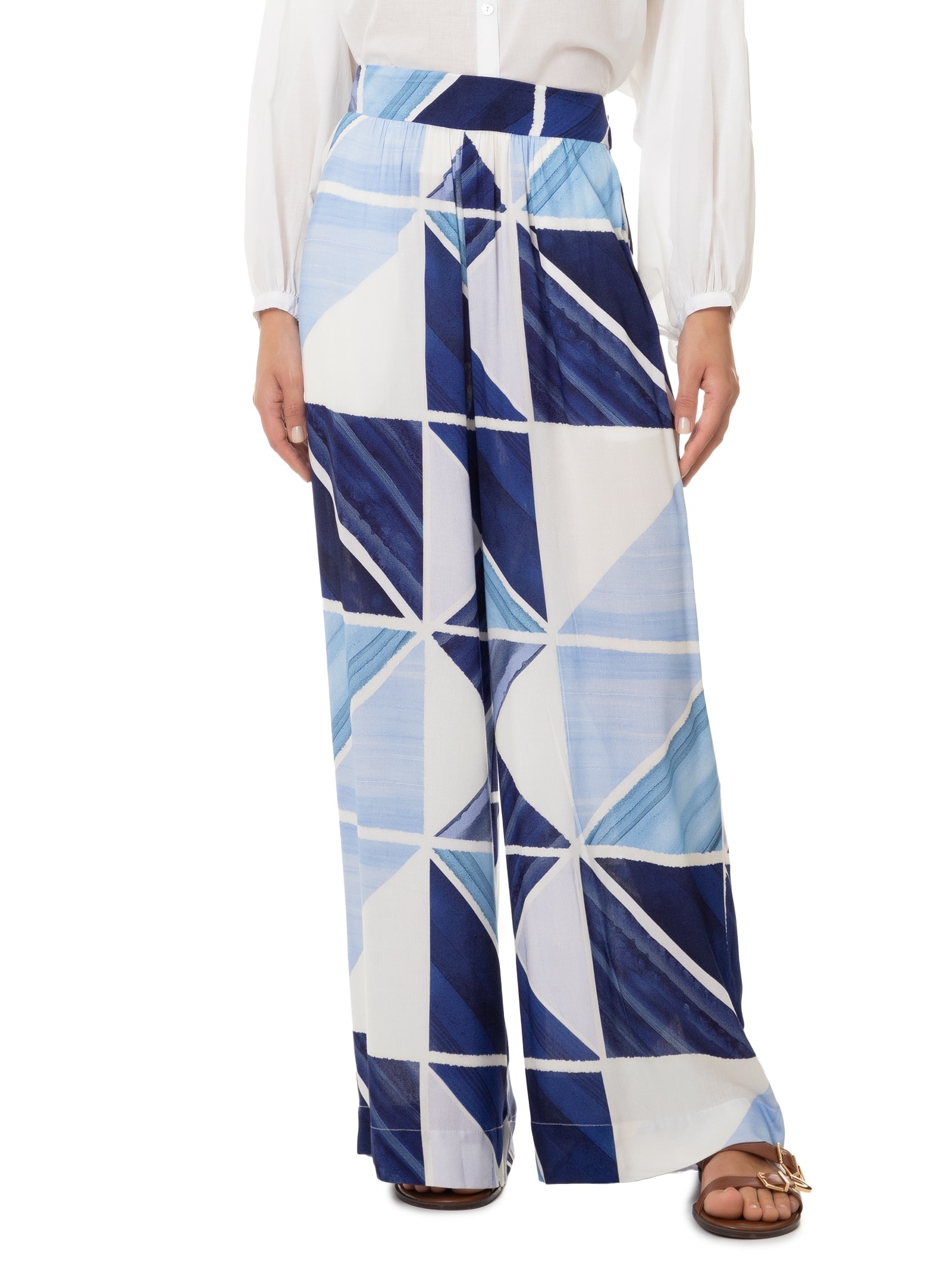 Calça Feminina Crepe Estampa Mosaico Azul Dress To