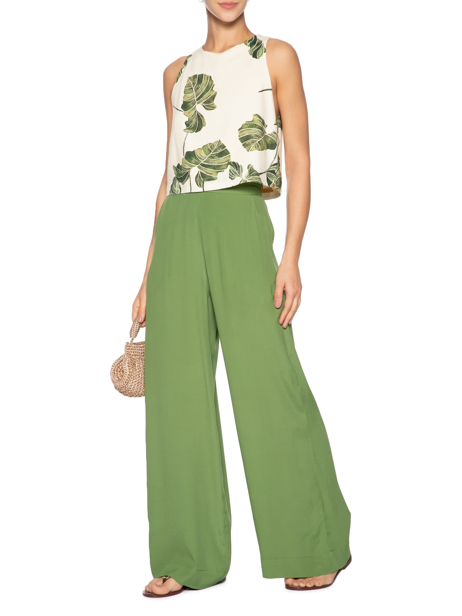 Calça Feminina Crepe Pantalona Verde Dress To